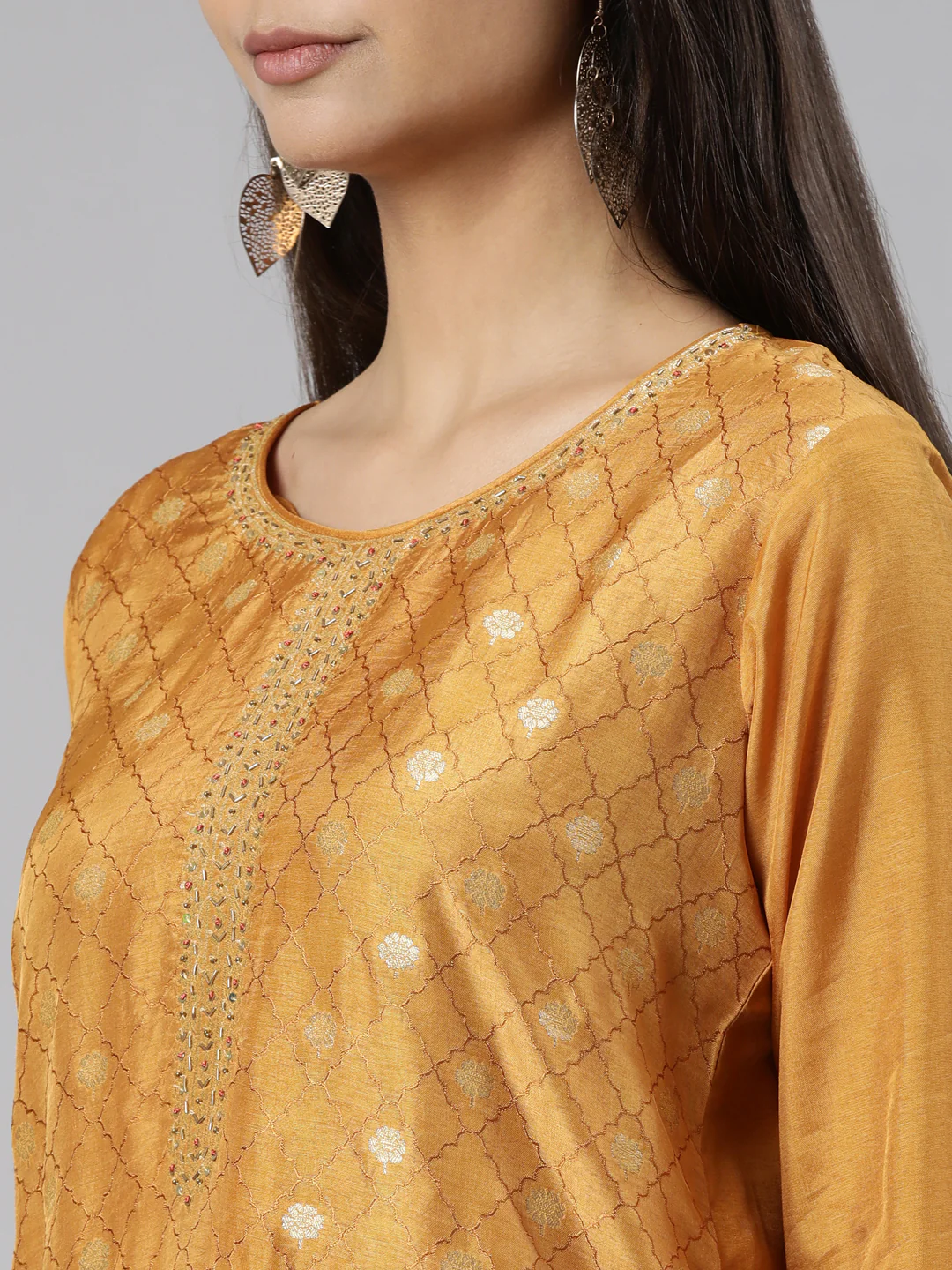 Neerus Gold Regular Straight Floral Readymade suits - Image 4