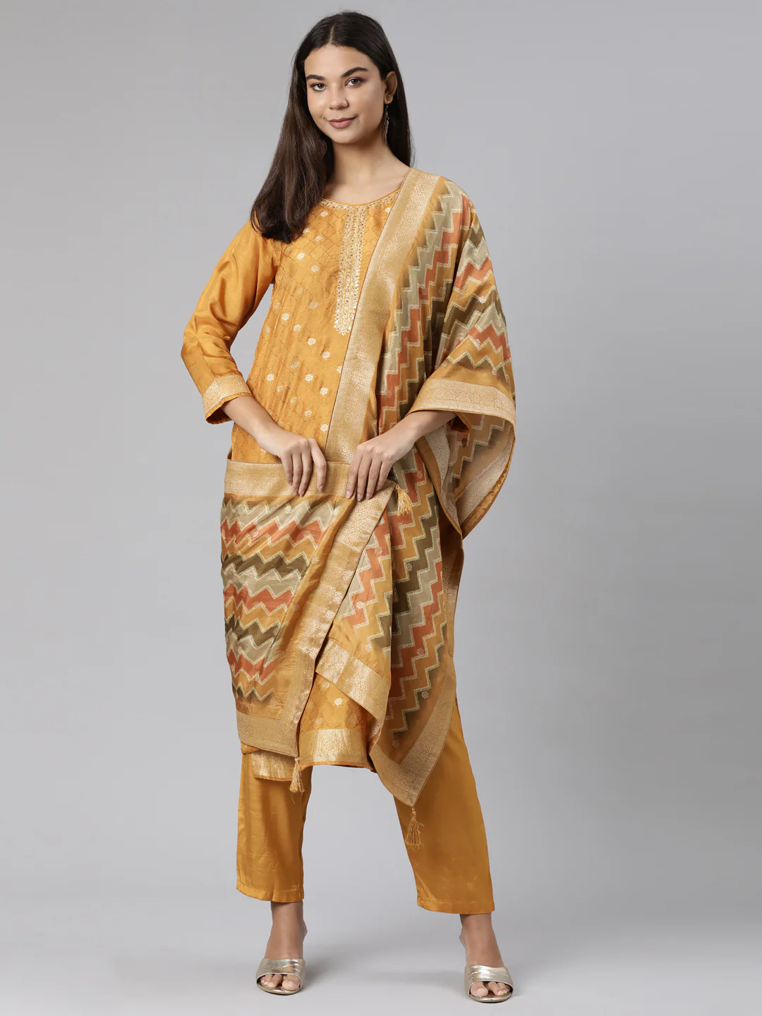 Neerus Gold Regular Straight Floral Readymade suits - Image 5