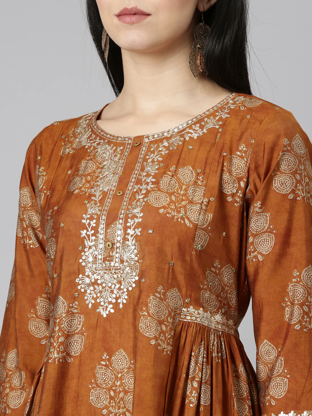Neerus Gold Regular Straight Printed Kurta And Sharara With Dupatta - Image 4