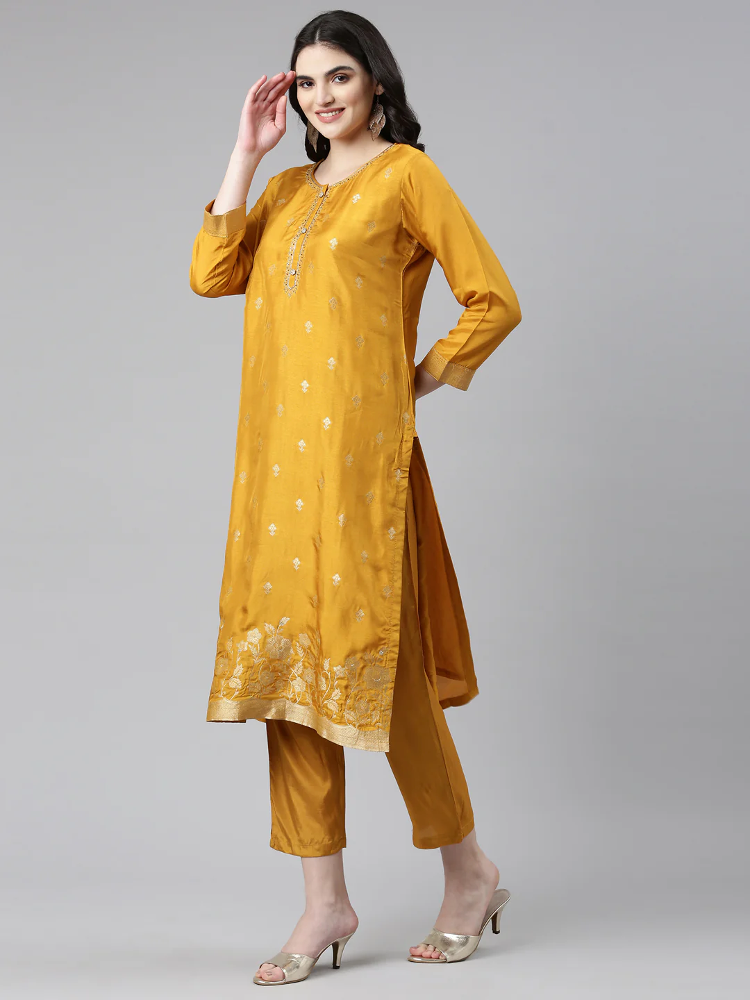 Neerus Gold Regular Straight Printed Readymade suits - Image 2