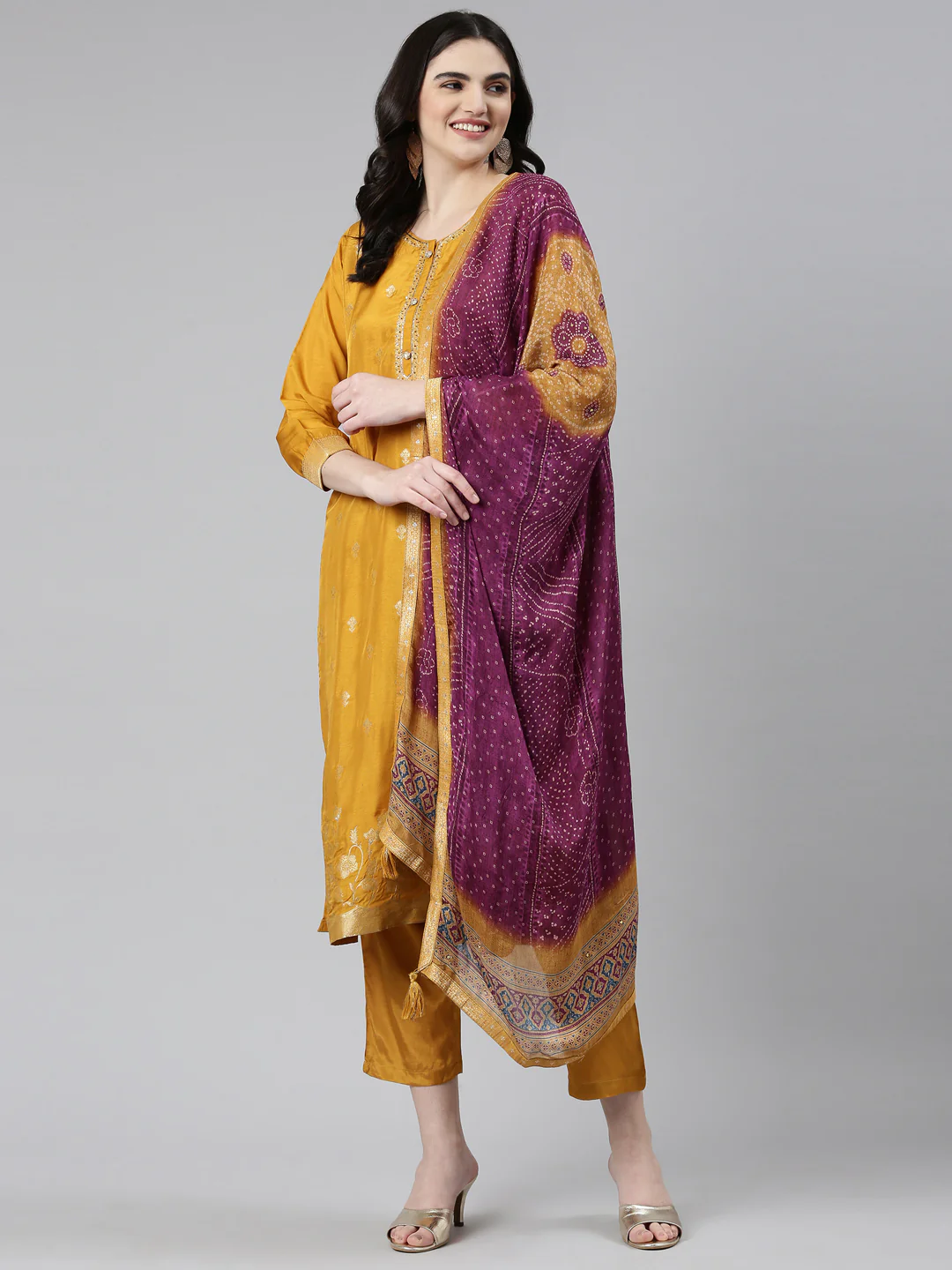 Neerus Gold Regular Straight Printed Readymade suits - Image 5