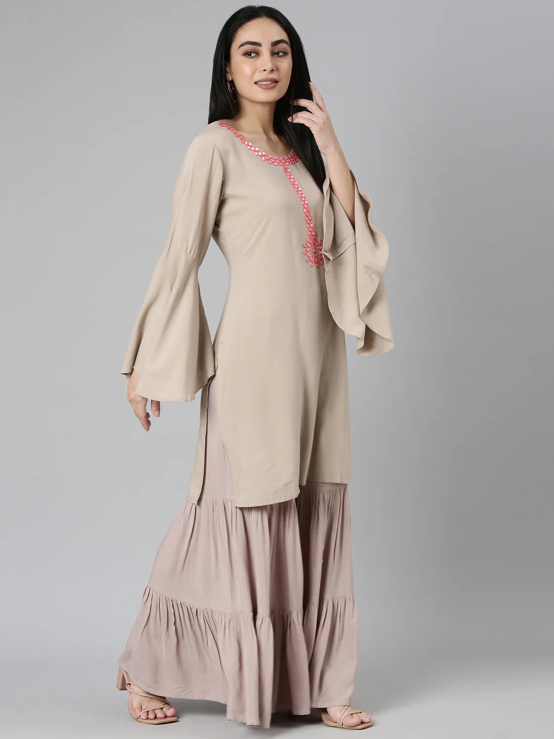 Neerus Gold Regular Straight Solid Kurta and Sharara - Image 5
