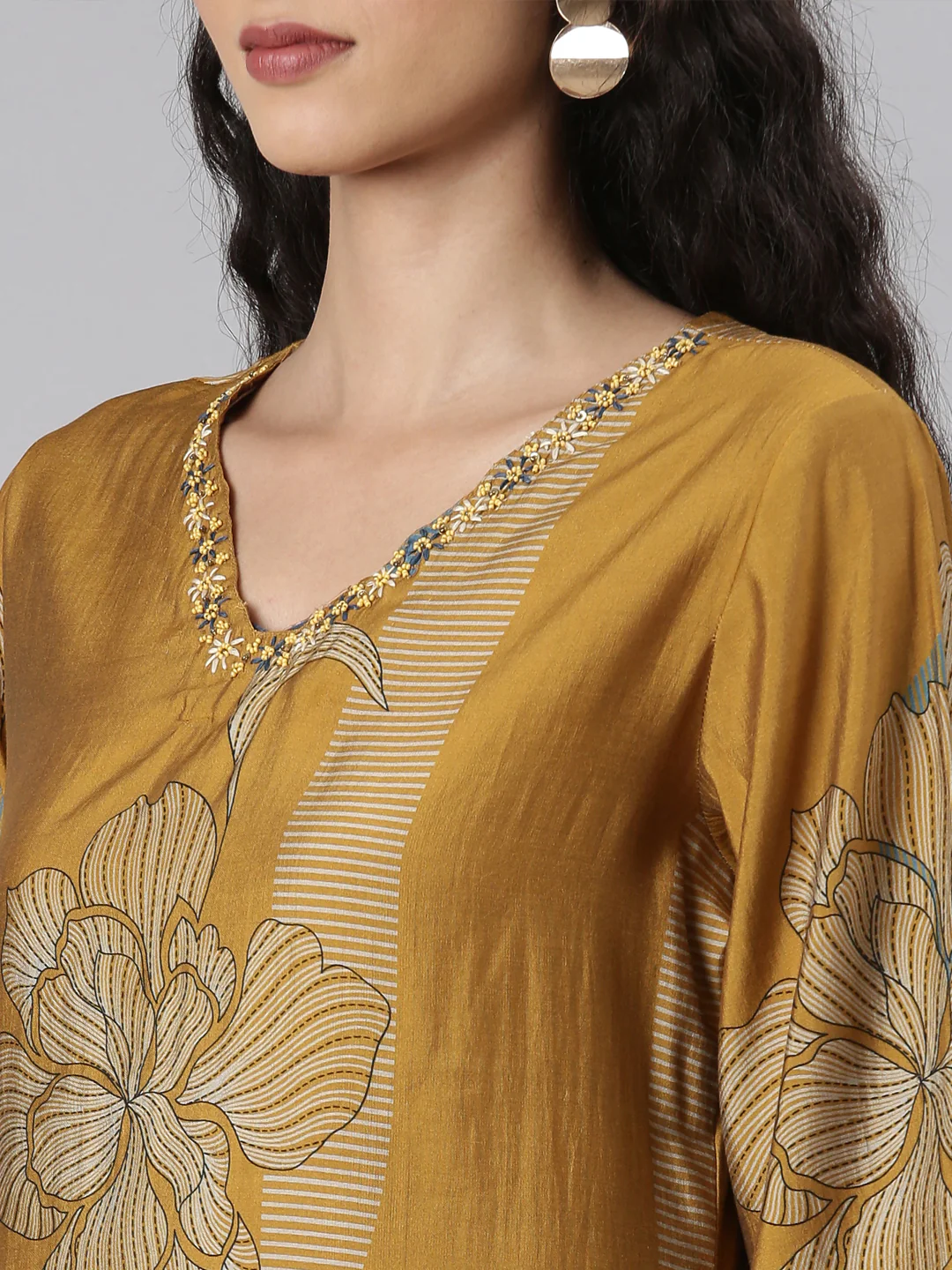 Neerus Gold Straight Casual Floral Kurta and Trouser with Dupatta - Image 5