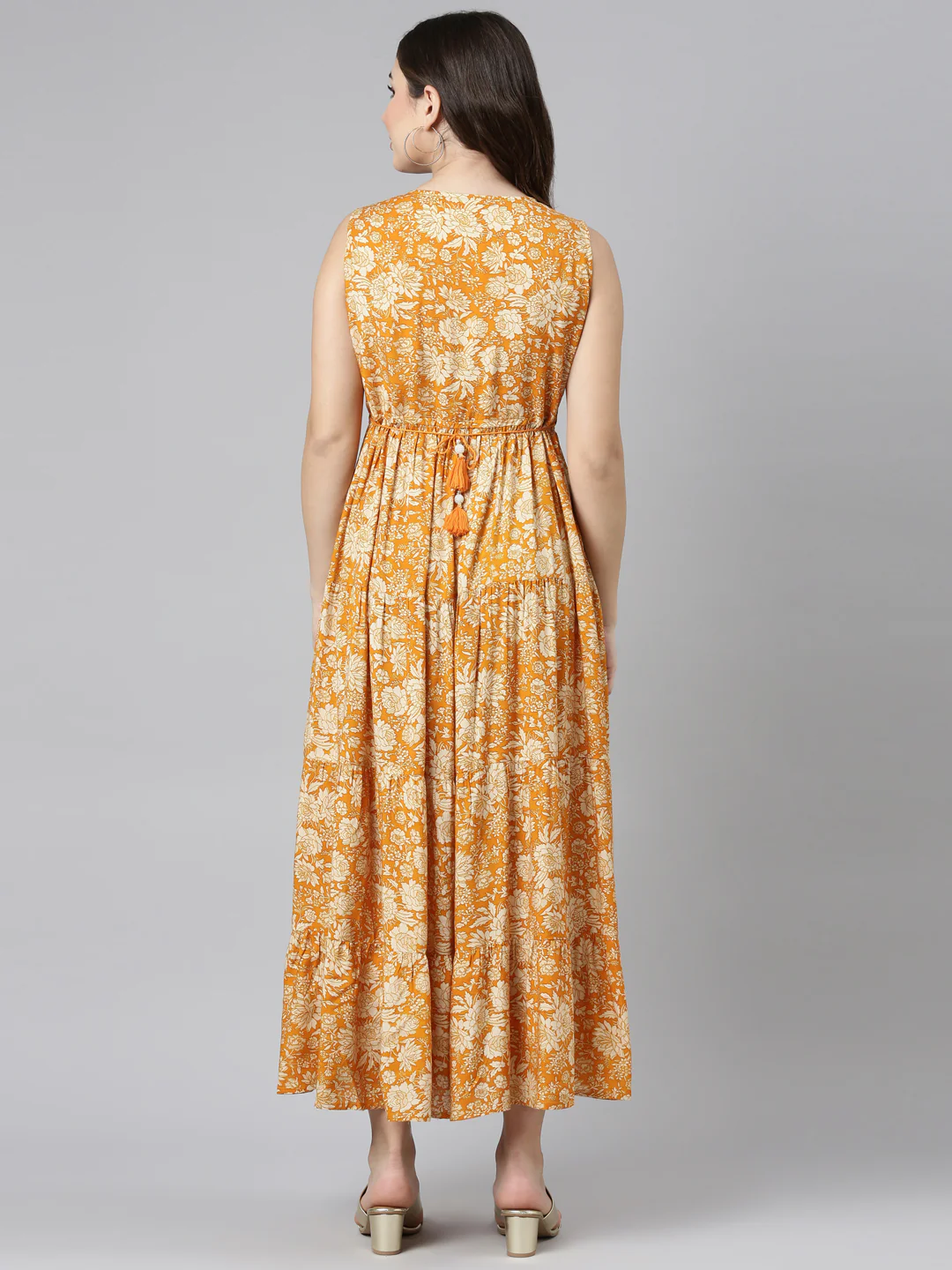 Neerus Gold Straight Casual Printed Gown - Image 3
