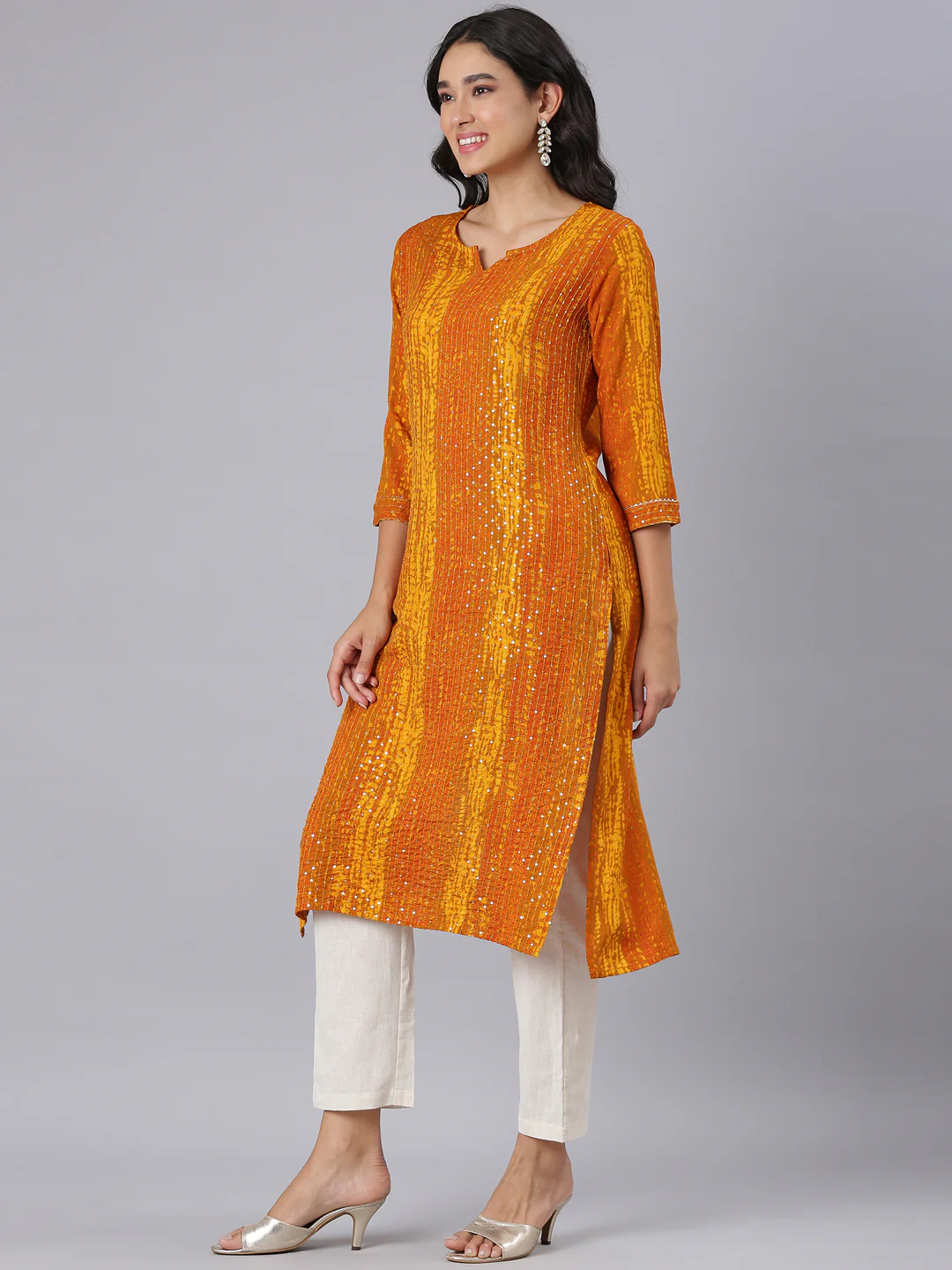 Neerus Gold Straight Casual Solid Kurta - Image 2