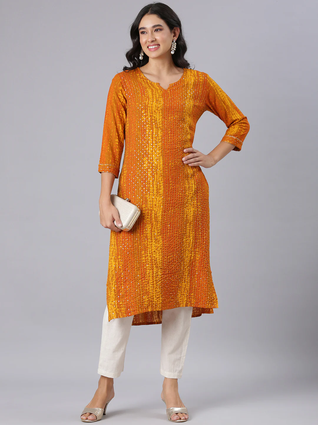 Neerus Gold Straight Casual Solid Kurta - Image 5