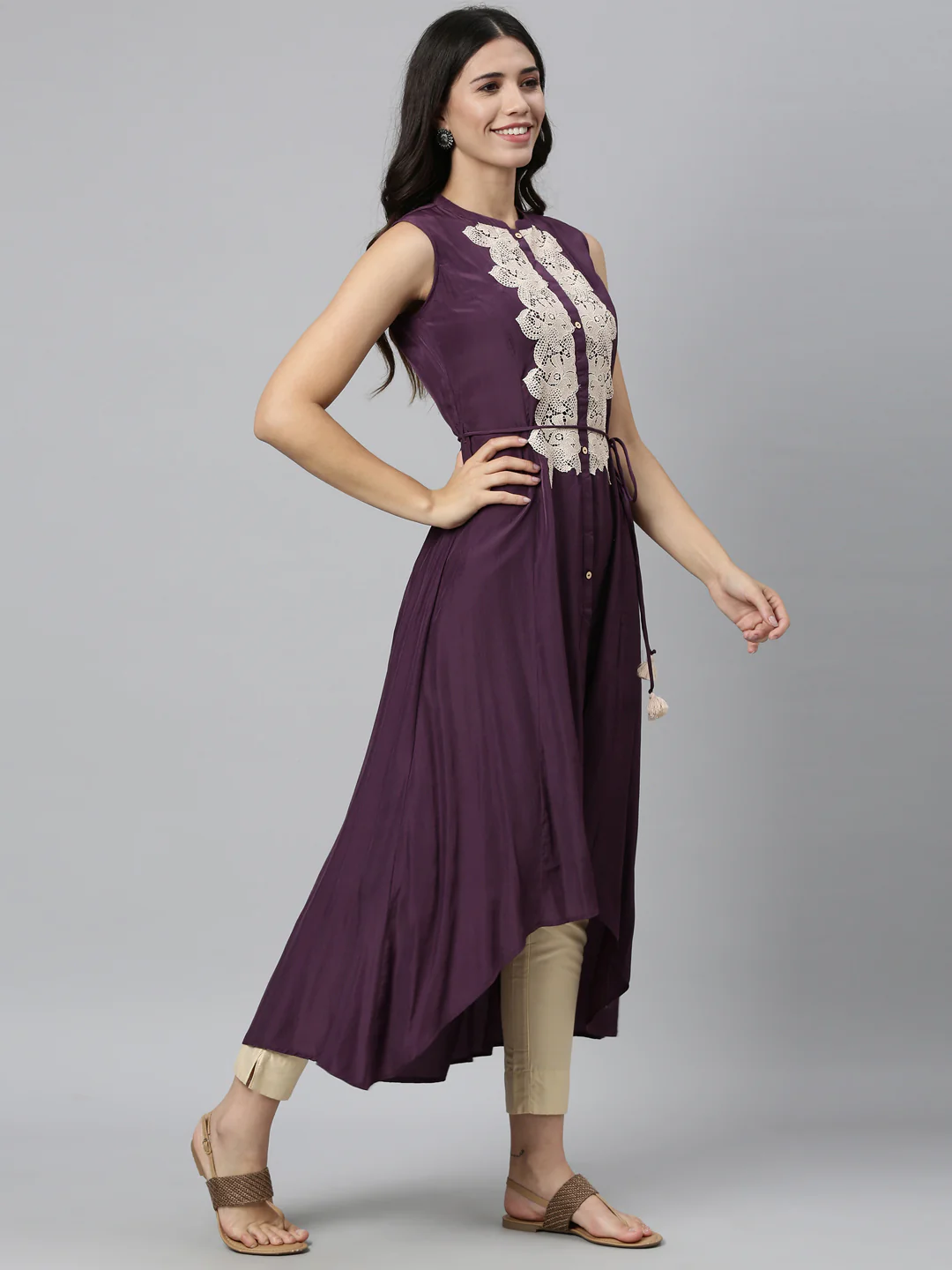 Neerus Grape Color Muslin Fabric Kurta