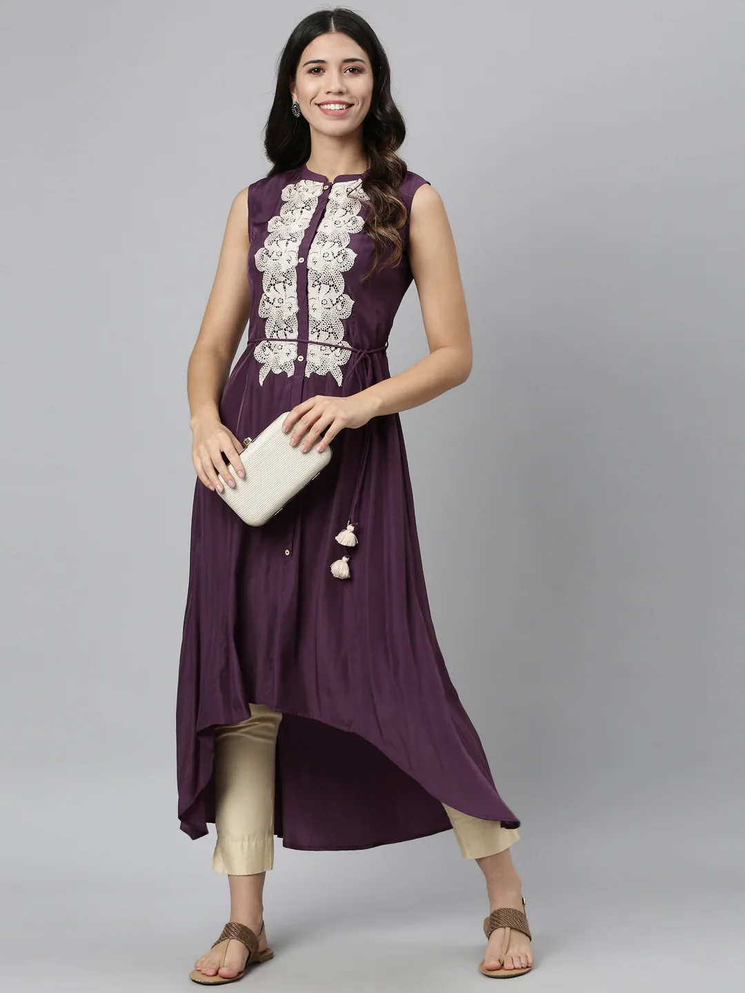 Neerus Grape Color Muslin Fabric Kurta - Image 4