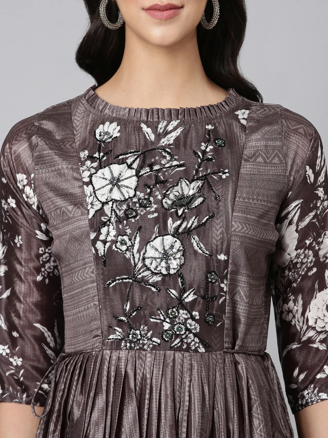 Neerus Graphit Casual Floral Maxi Dresses - Image 4