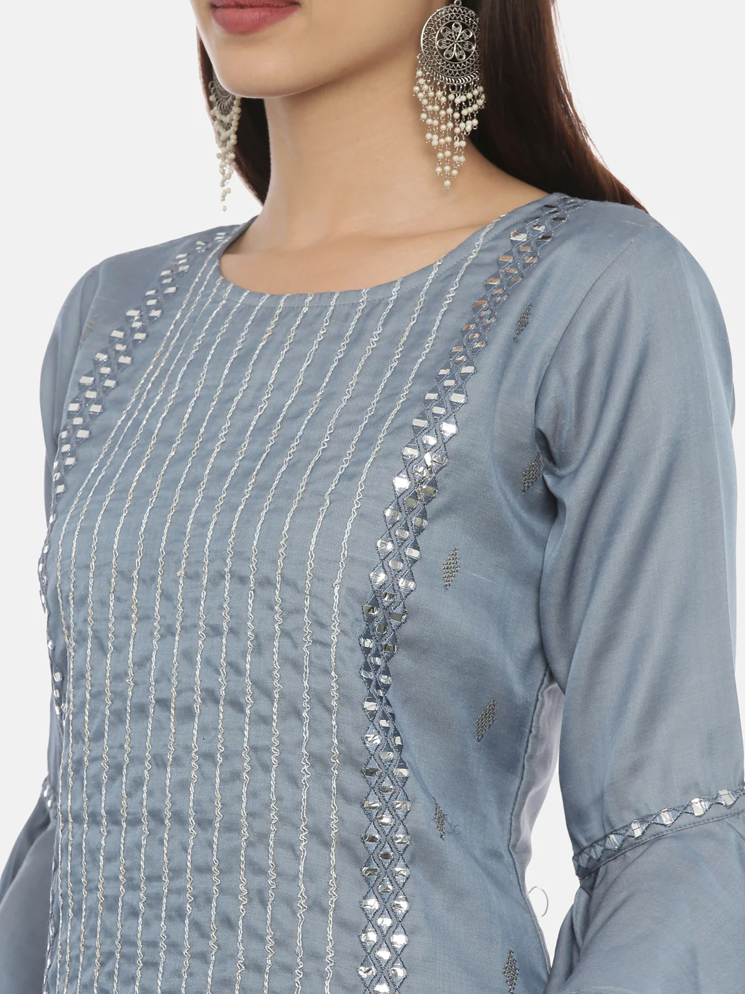 Neerus Gray Color Chanderi Fabric Tunic - Image 2