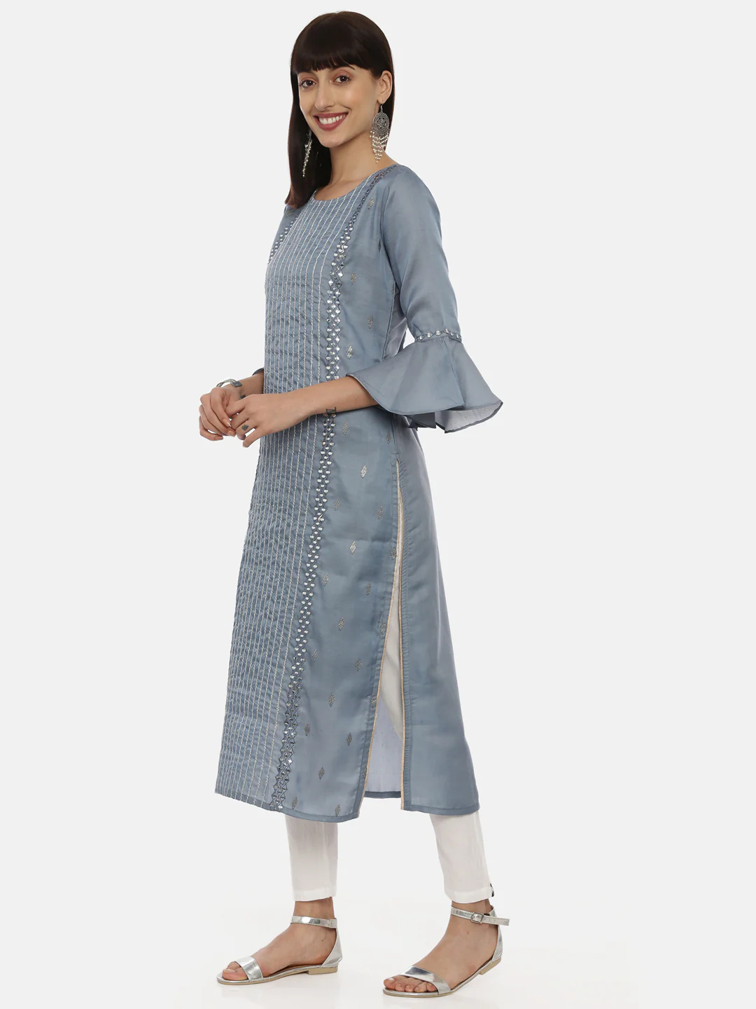 Neerus Gray Color Chanderi Fabric Tunic - Image 3