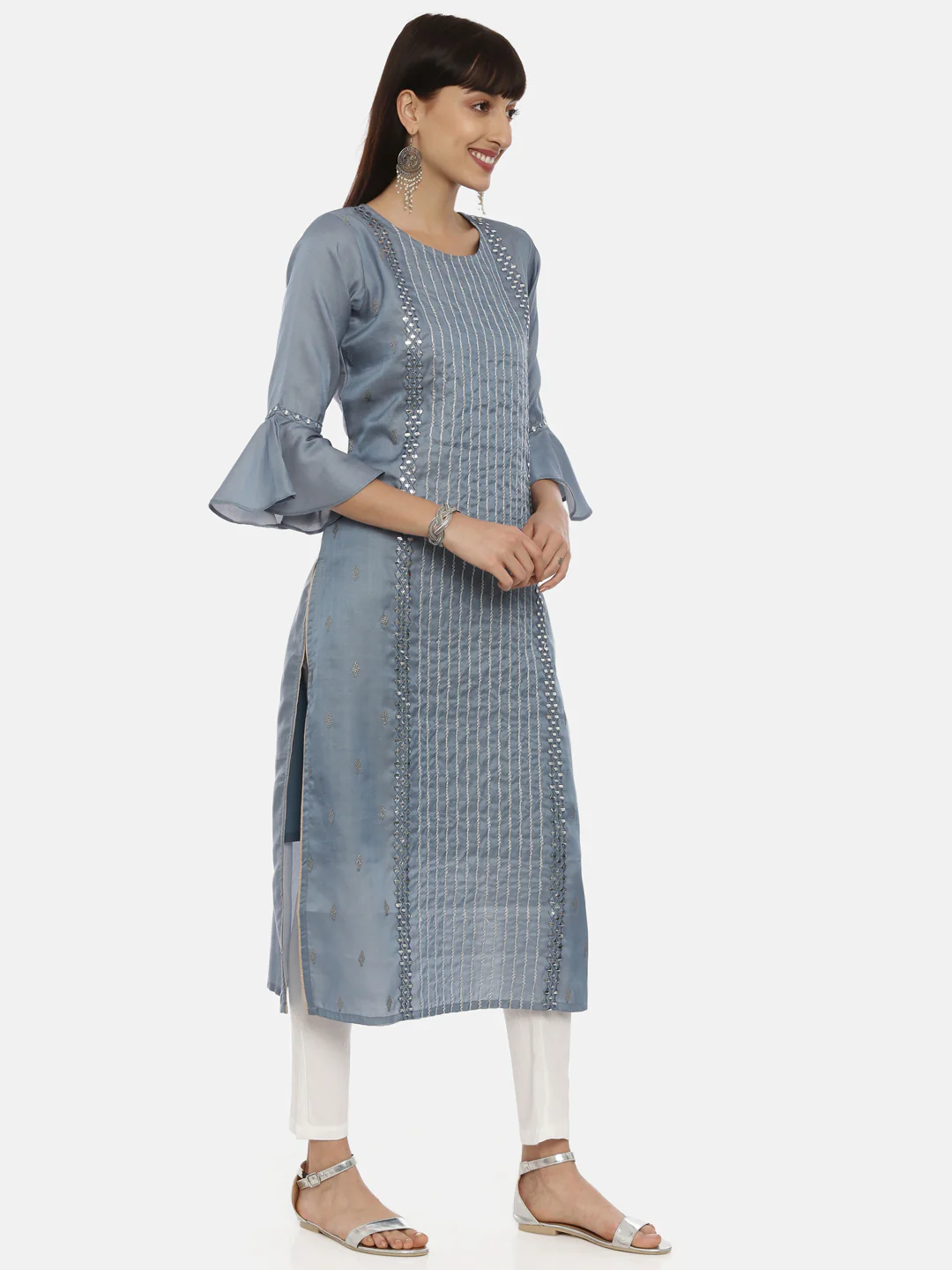 Neerus Gray Color Chanderi Fabric Tunic - Image 4
