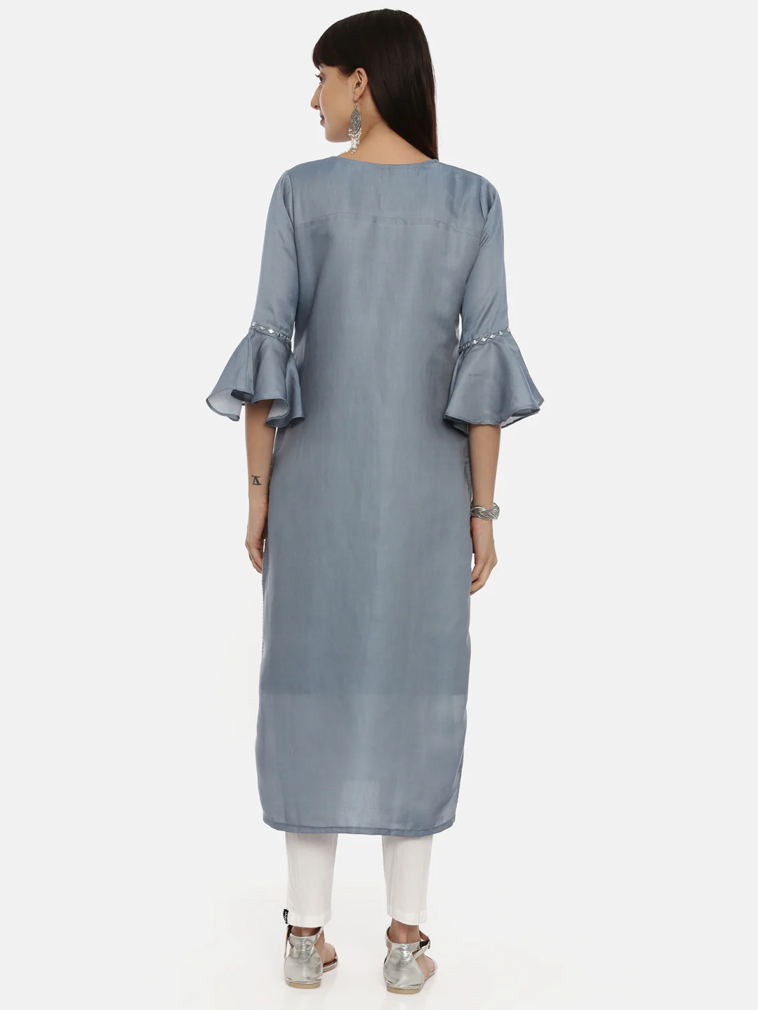 Neerus Gray Color Chanderi Fabric Tunic - Image 5