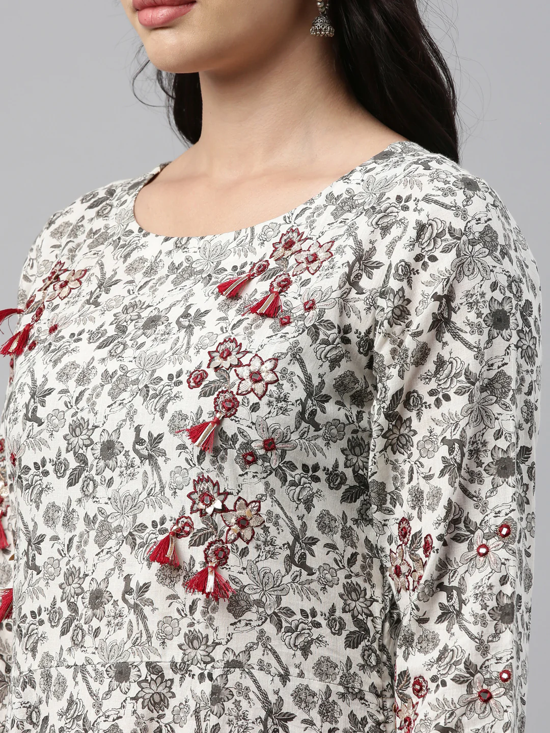 Neerus Gray Color Cotton Fabric Tunic - Image 7