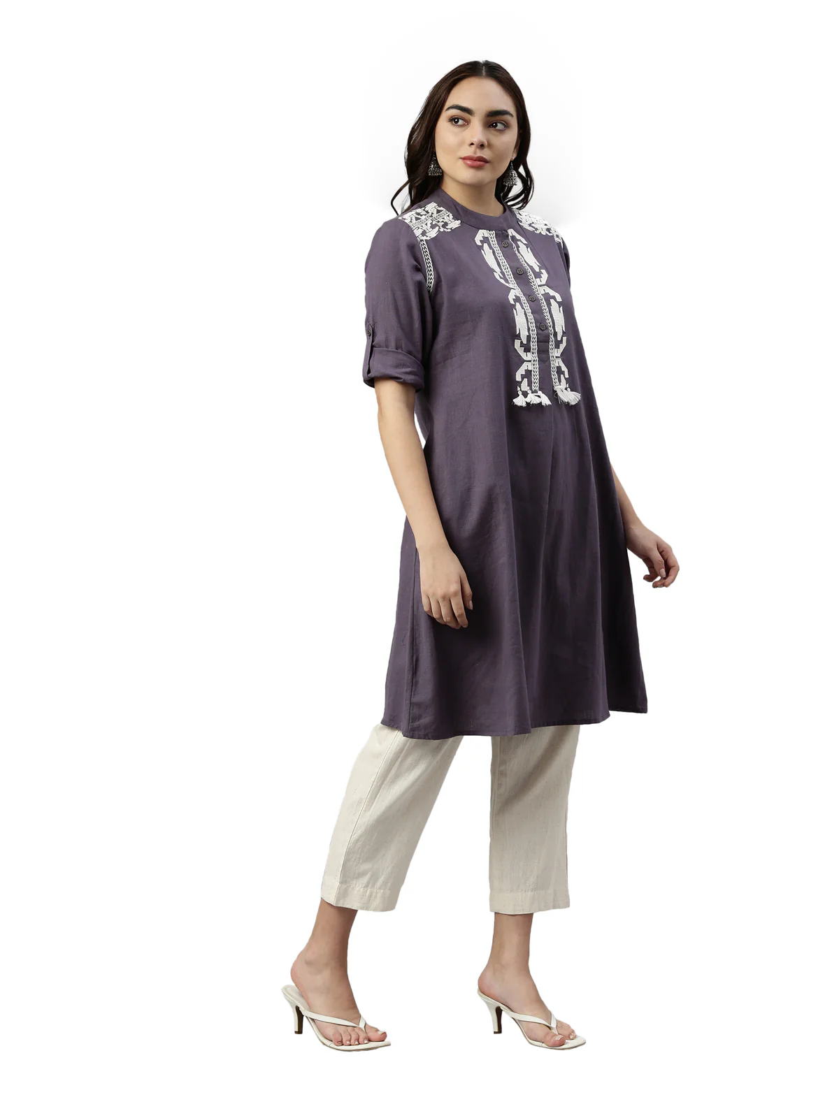 Neerus Grey Color Flex Fabric Kurta Set - Image 4