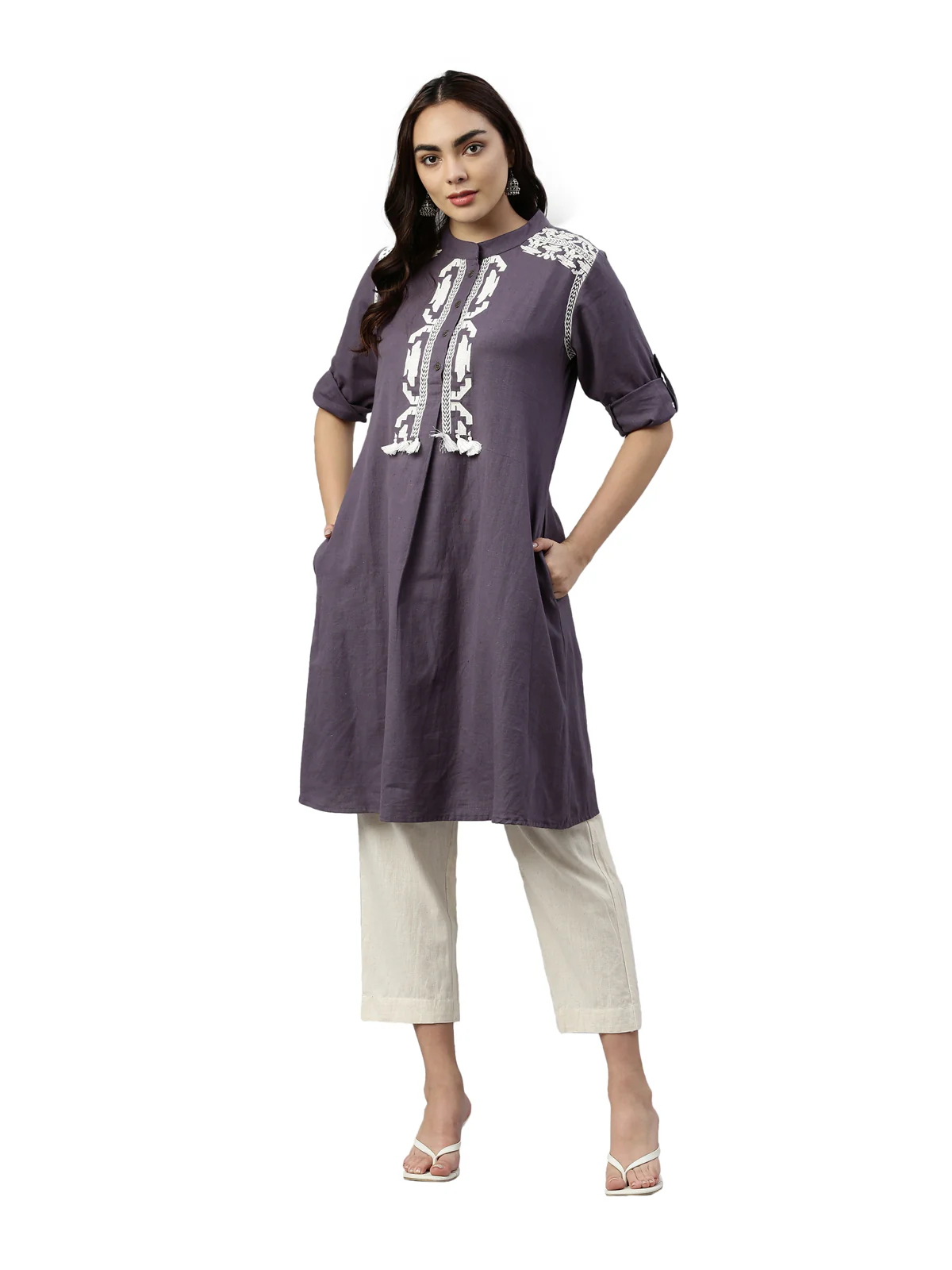 Neerus Grey Color Flex Fabric Kurta Set - Image 6