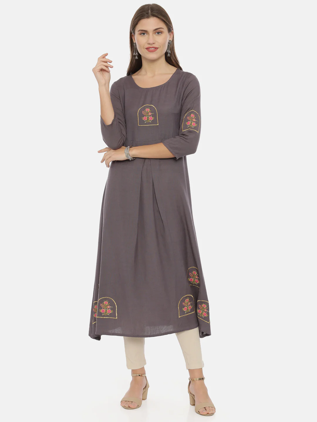 Neerus Gray Color Flex Fabric Tunic - Image 6