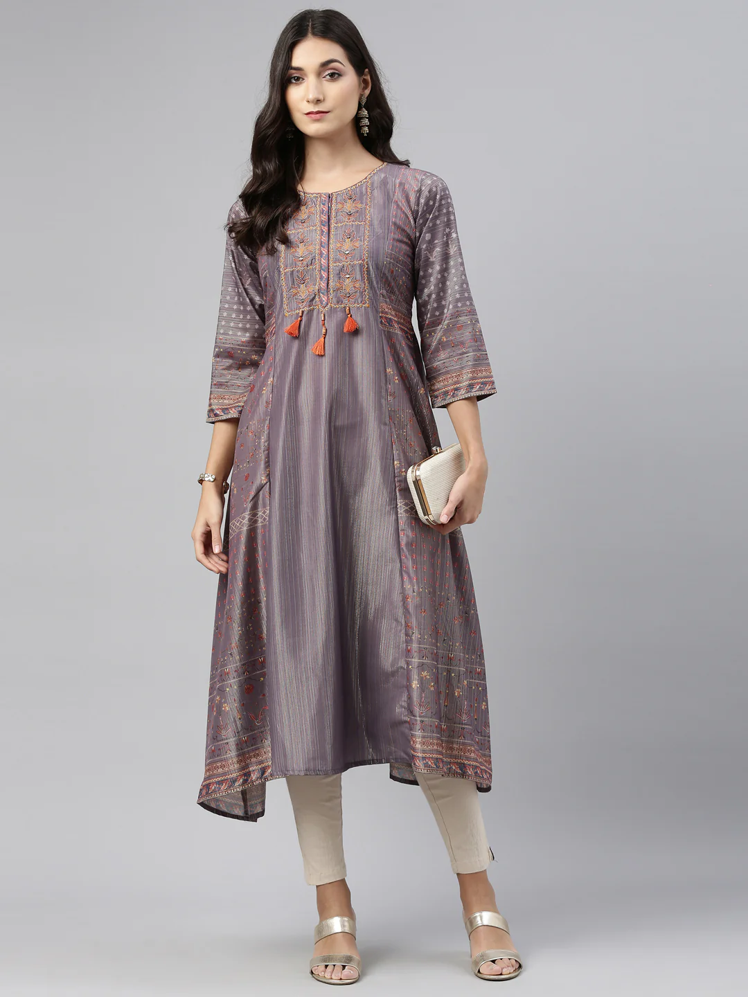 Neerus Gray Color Model Fabric Tunic