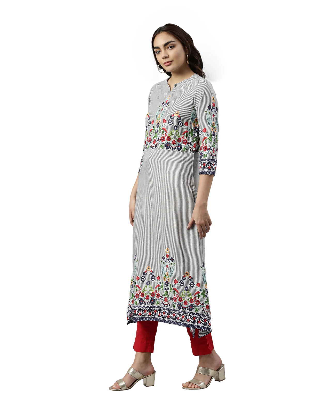 Neerus Gray Color Rayon Fabric Kurta - Image 3