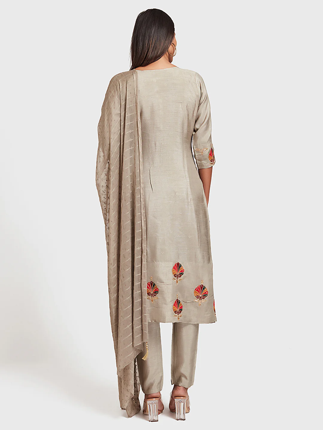 Neerus Gray Color Silk Fabric Suit-Pant - Image 3