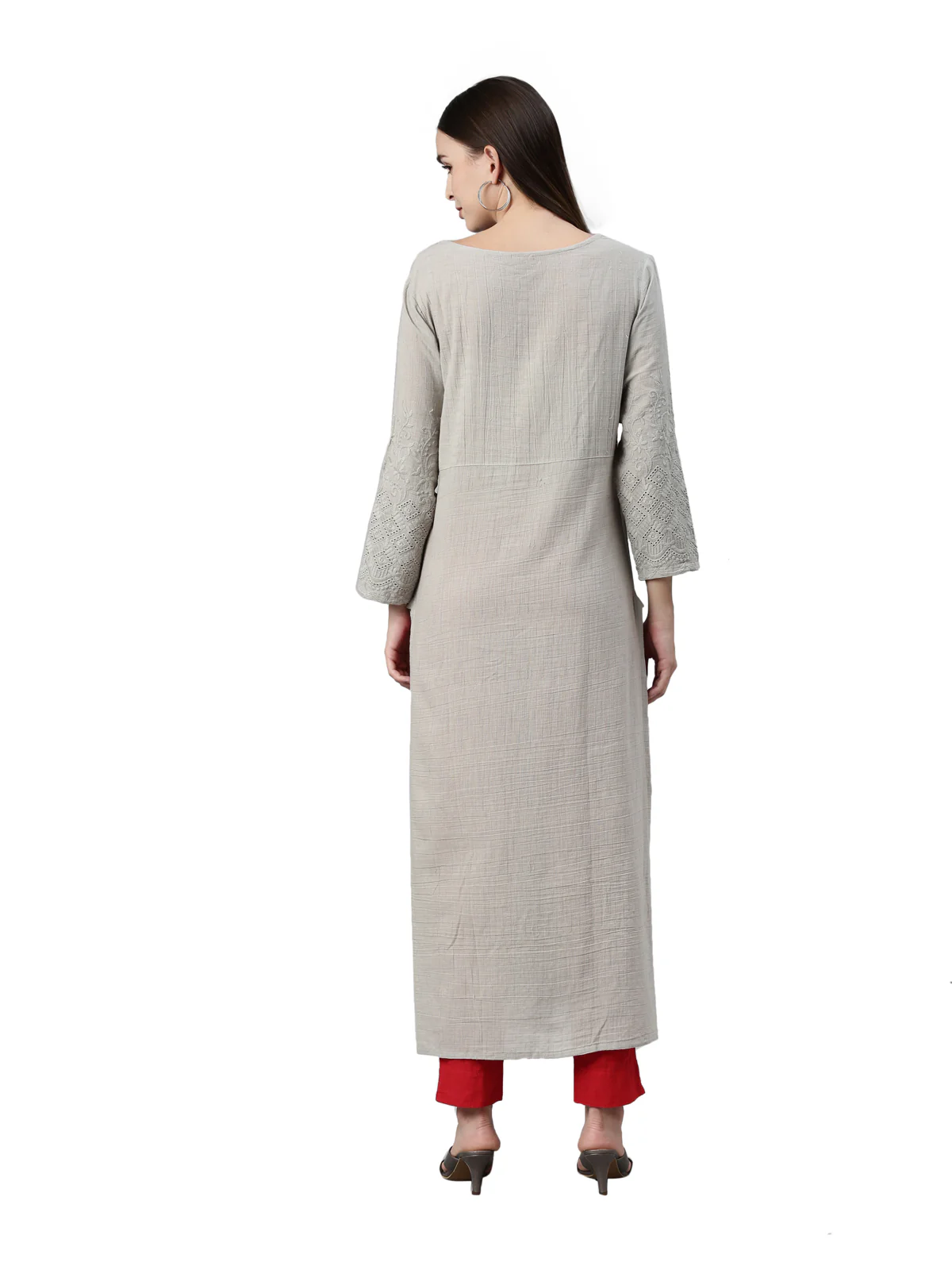 Neerus Grey Color Slub Cotton Fabric Kurta - Image 5