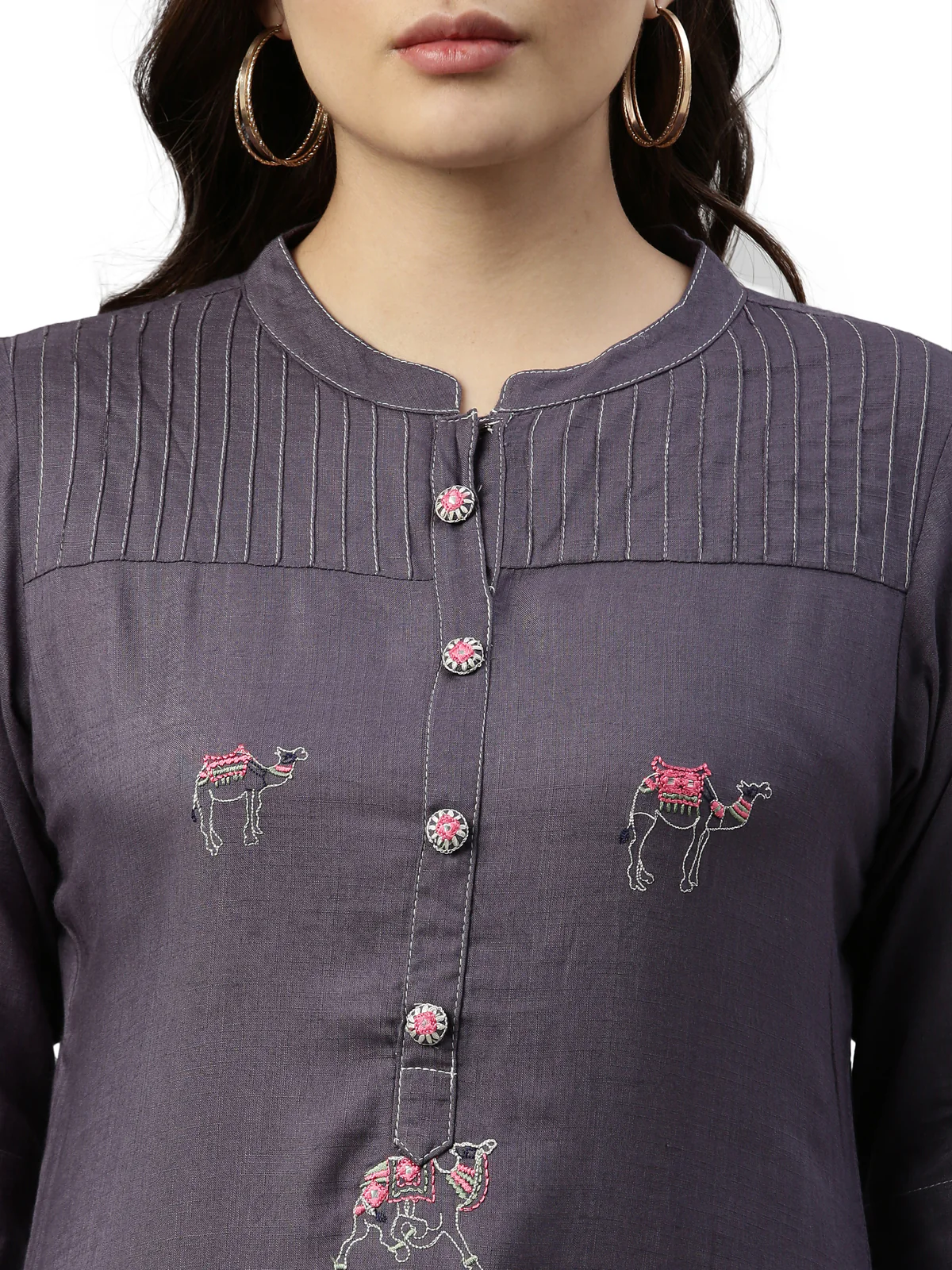 Neerus Grey Color Slub Rayon Fabric Kurta - Image 2