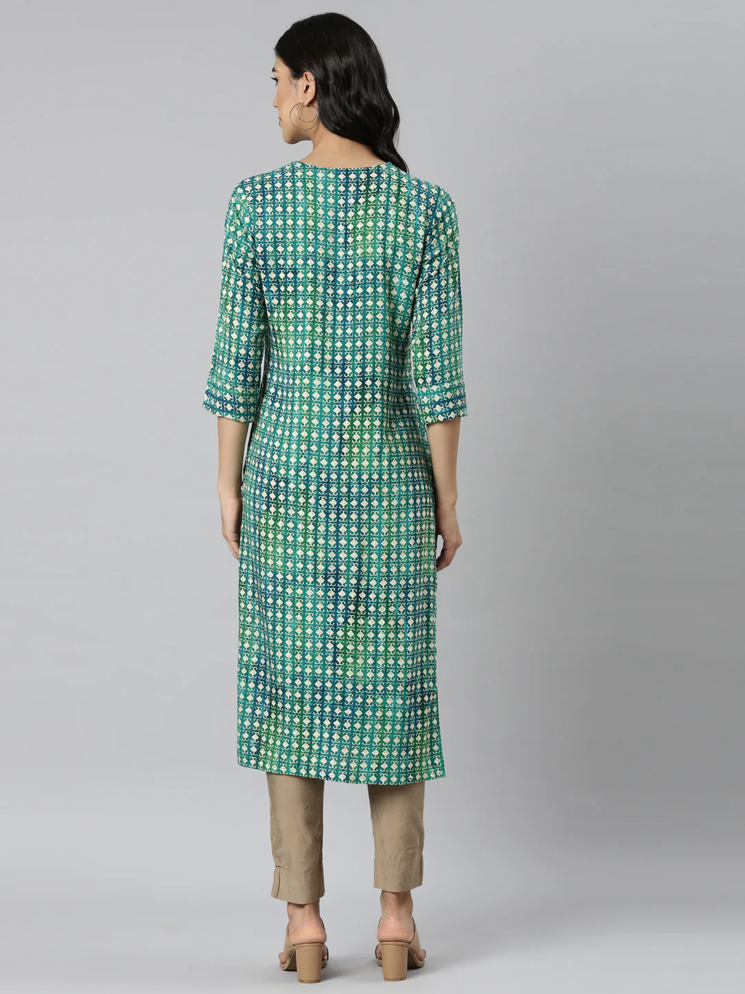 Neerus Green Casual Ethnic Motifs Straight Kurta - Image 4