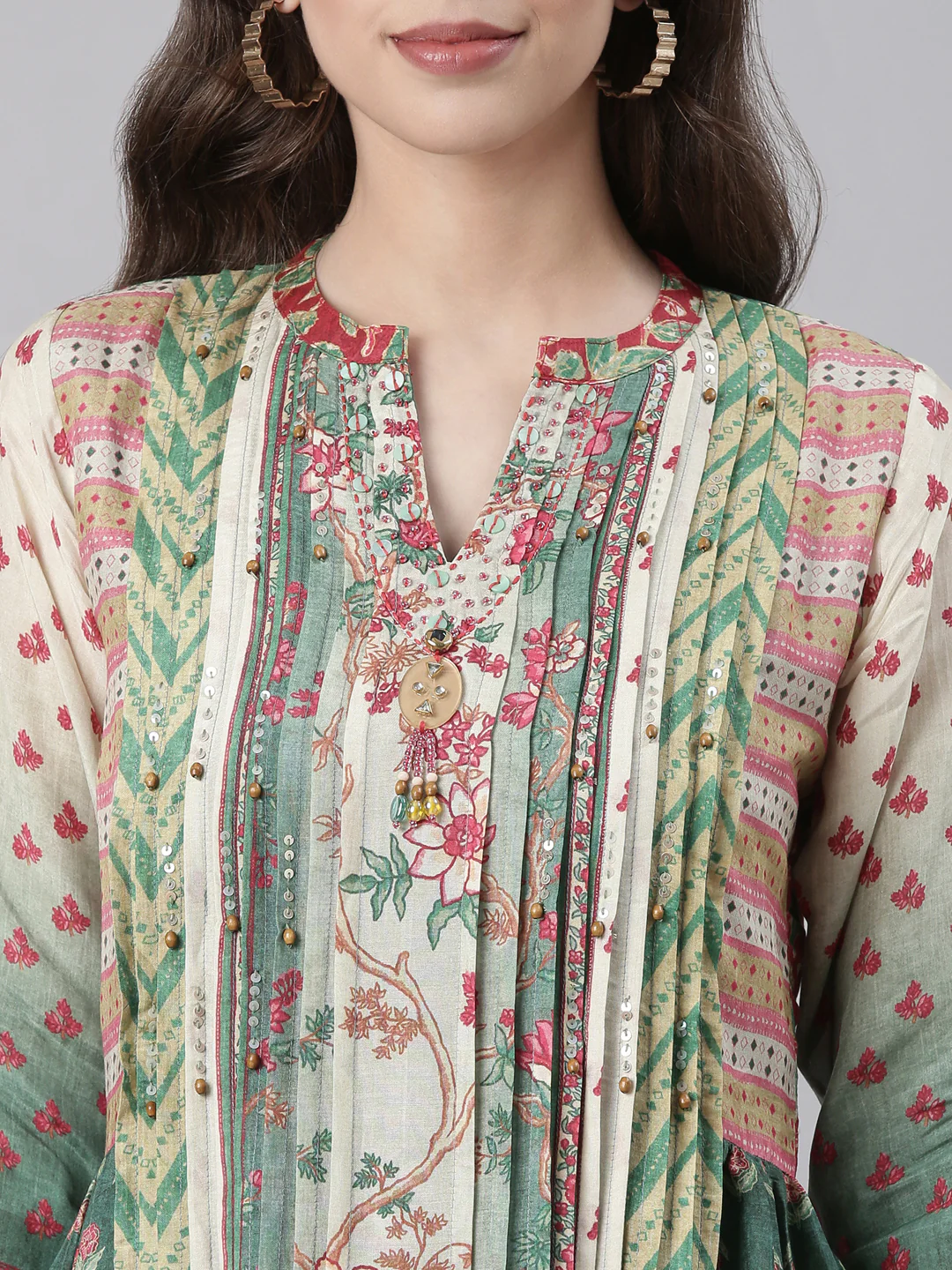 Neerus Green Casual Floral Maxi Dresses - Image 4