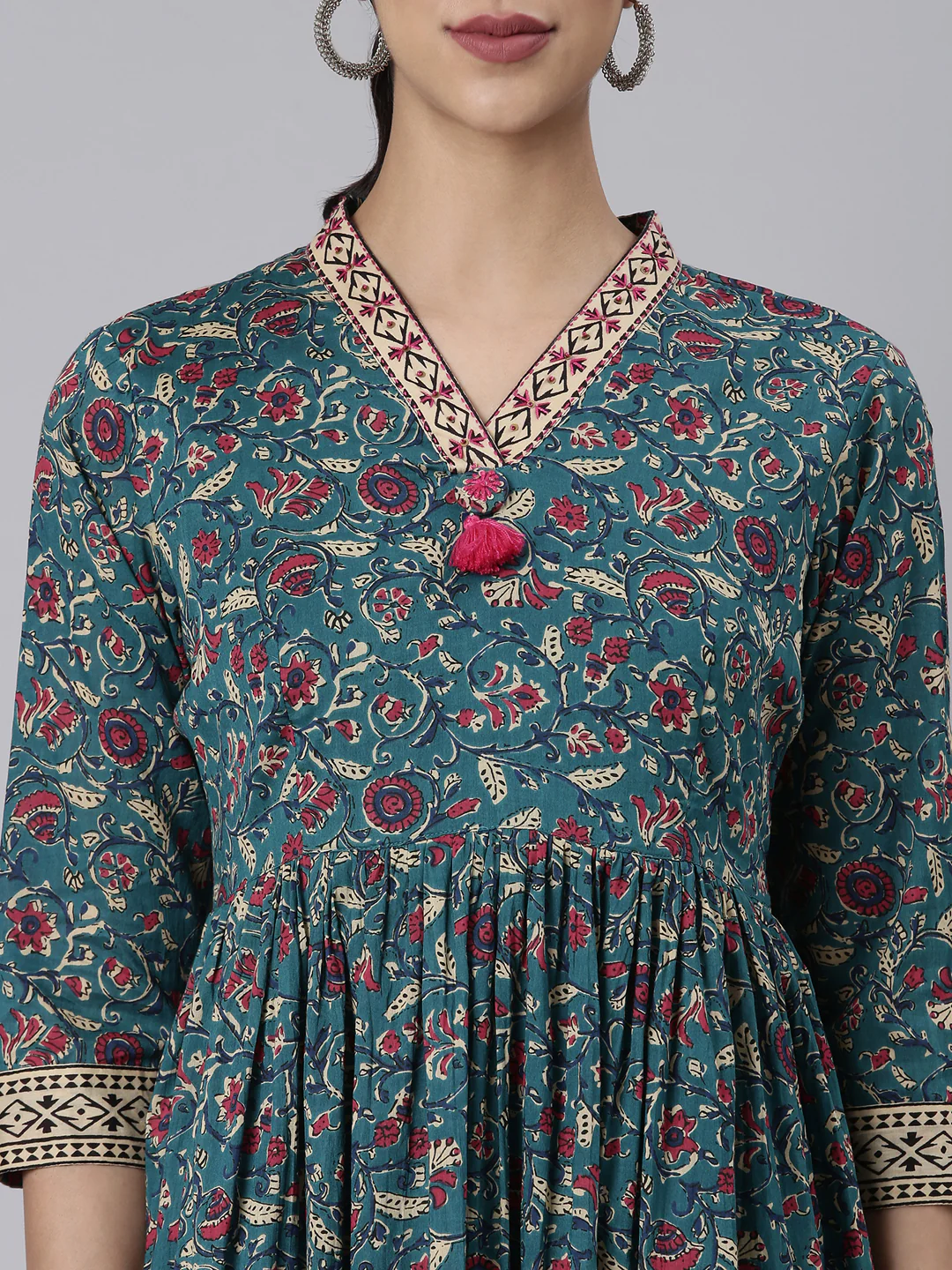 Neerus Green Casual Maxi Floral Dresses - Image 4