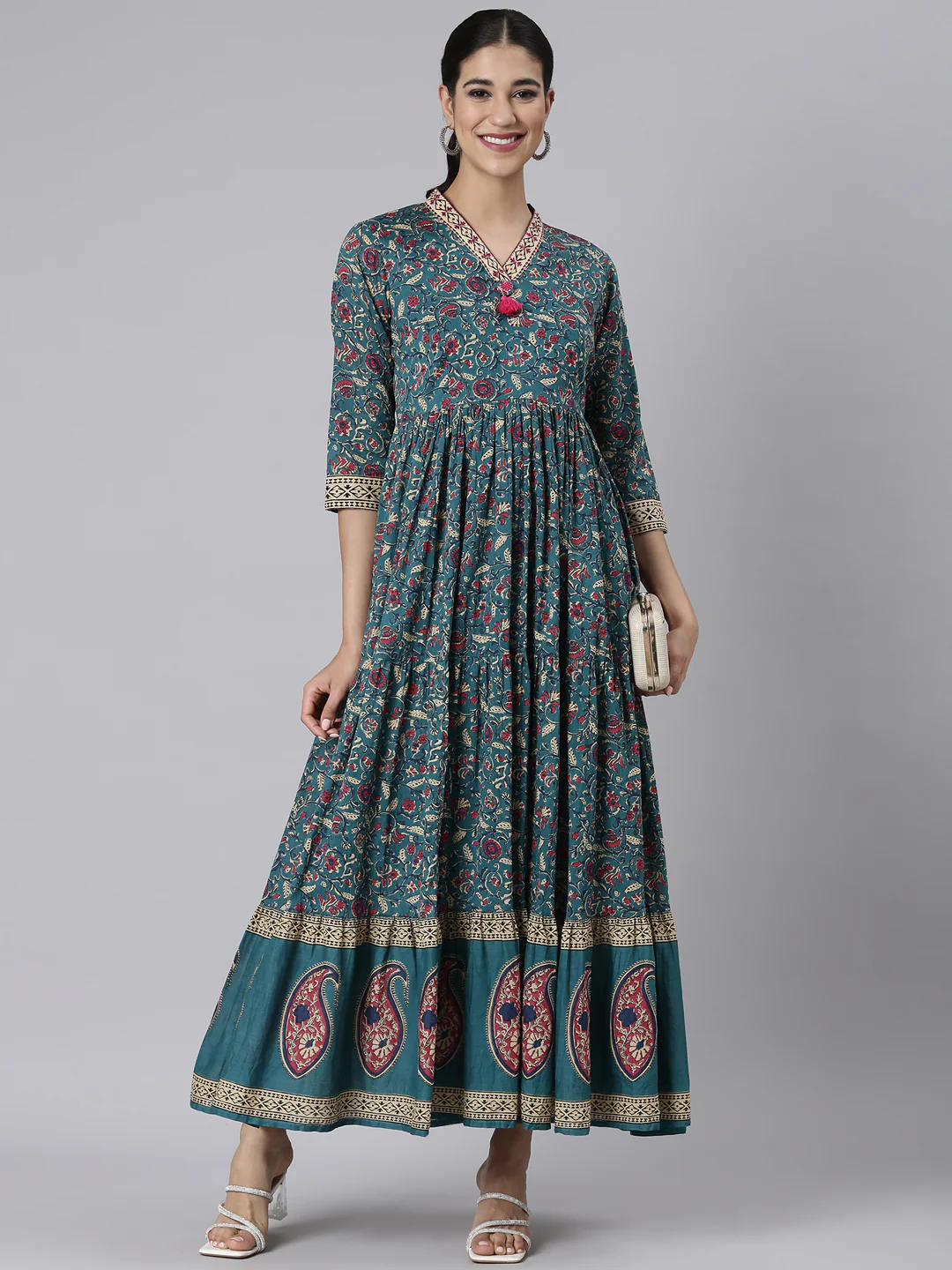 Neerus Green Casual Maxi Floral Dresses - Image 5