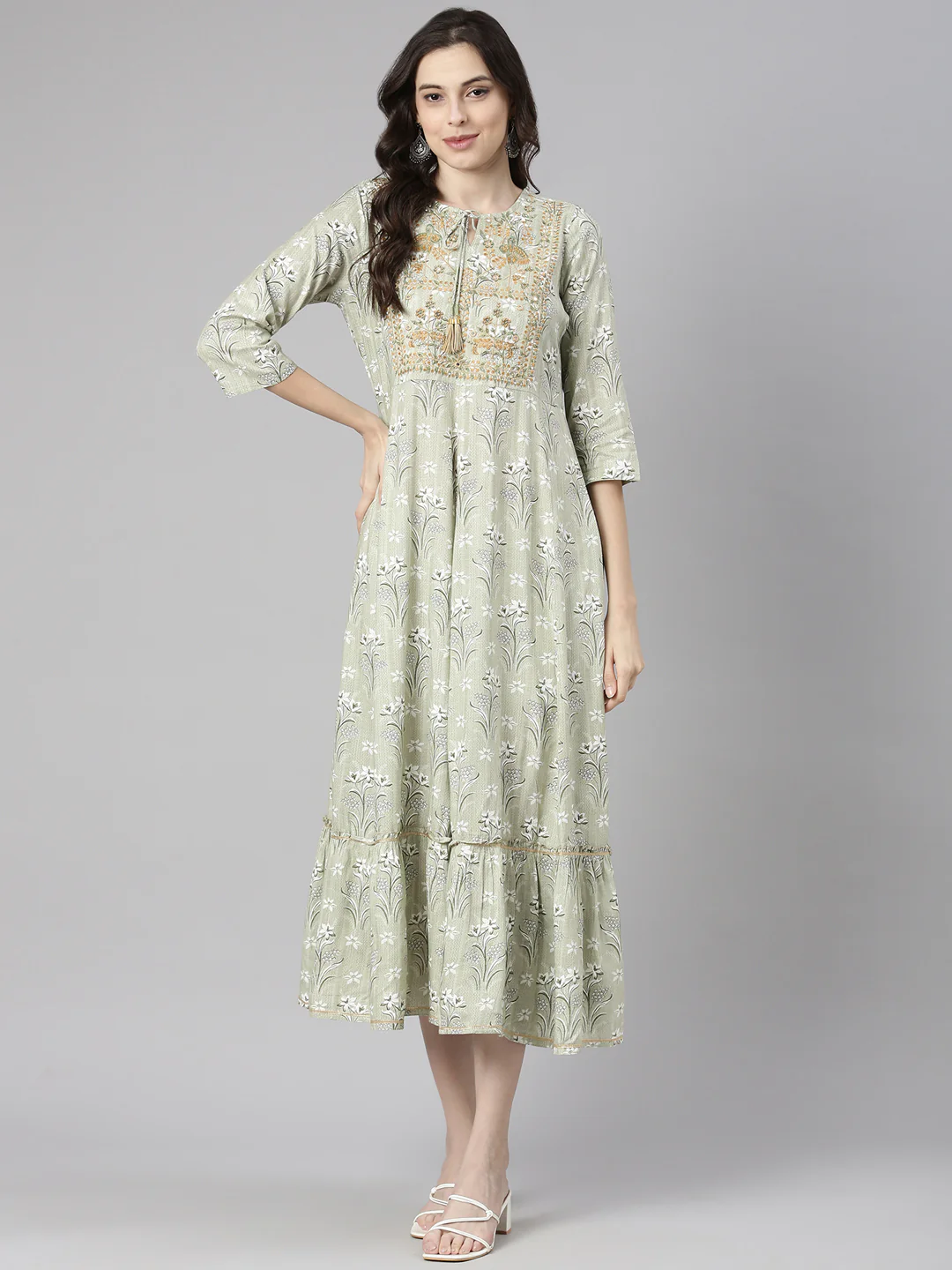 Neerus Green Casual Maxi Floral Dresses - Image 5