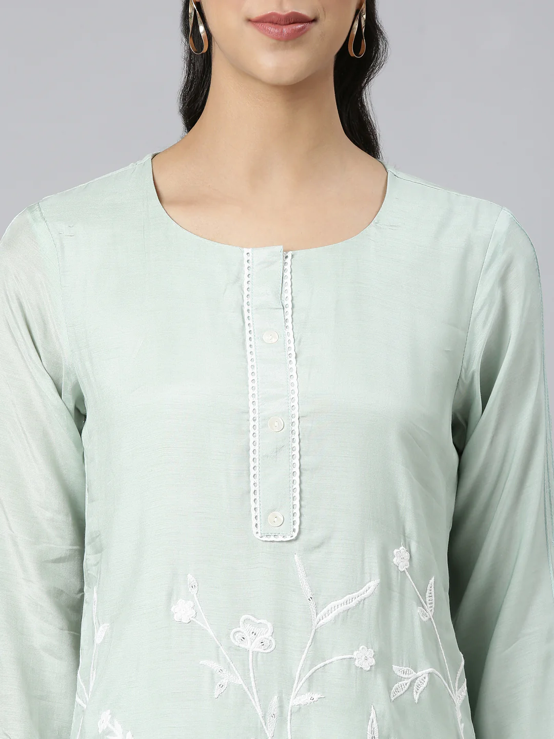 Neerus Green Casual Solid Straight Kurta and Trousers - Image 4