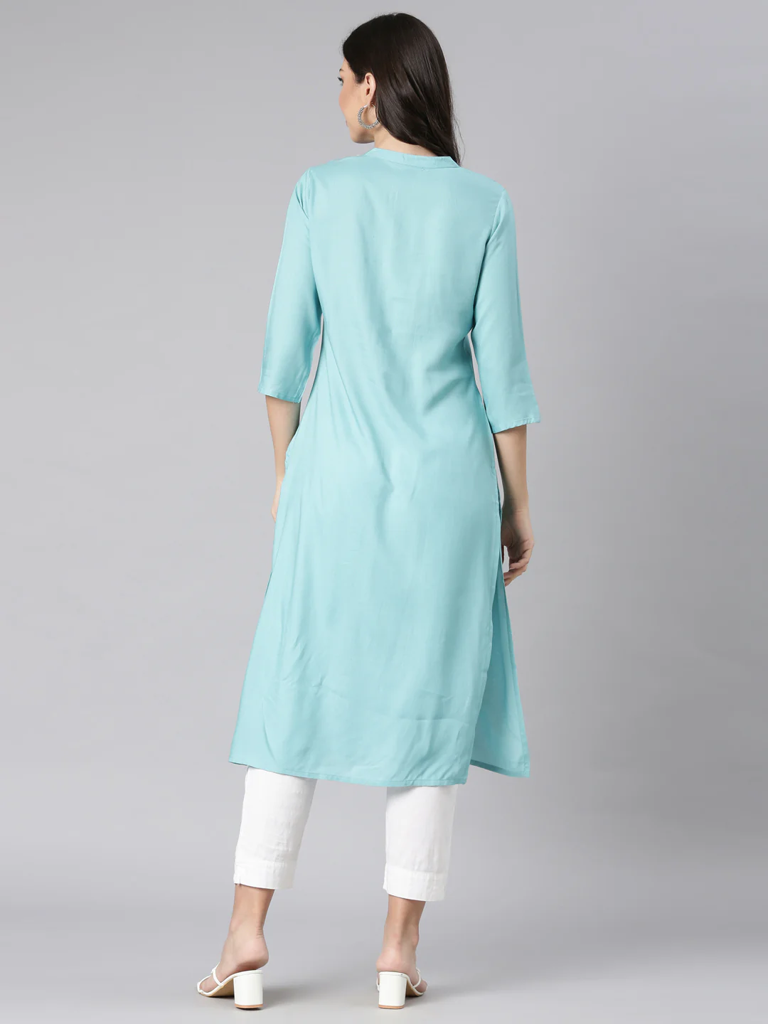 Neerus Green Casual Solid Straight Kurta - Image 3
