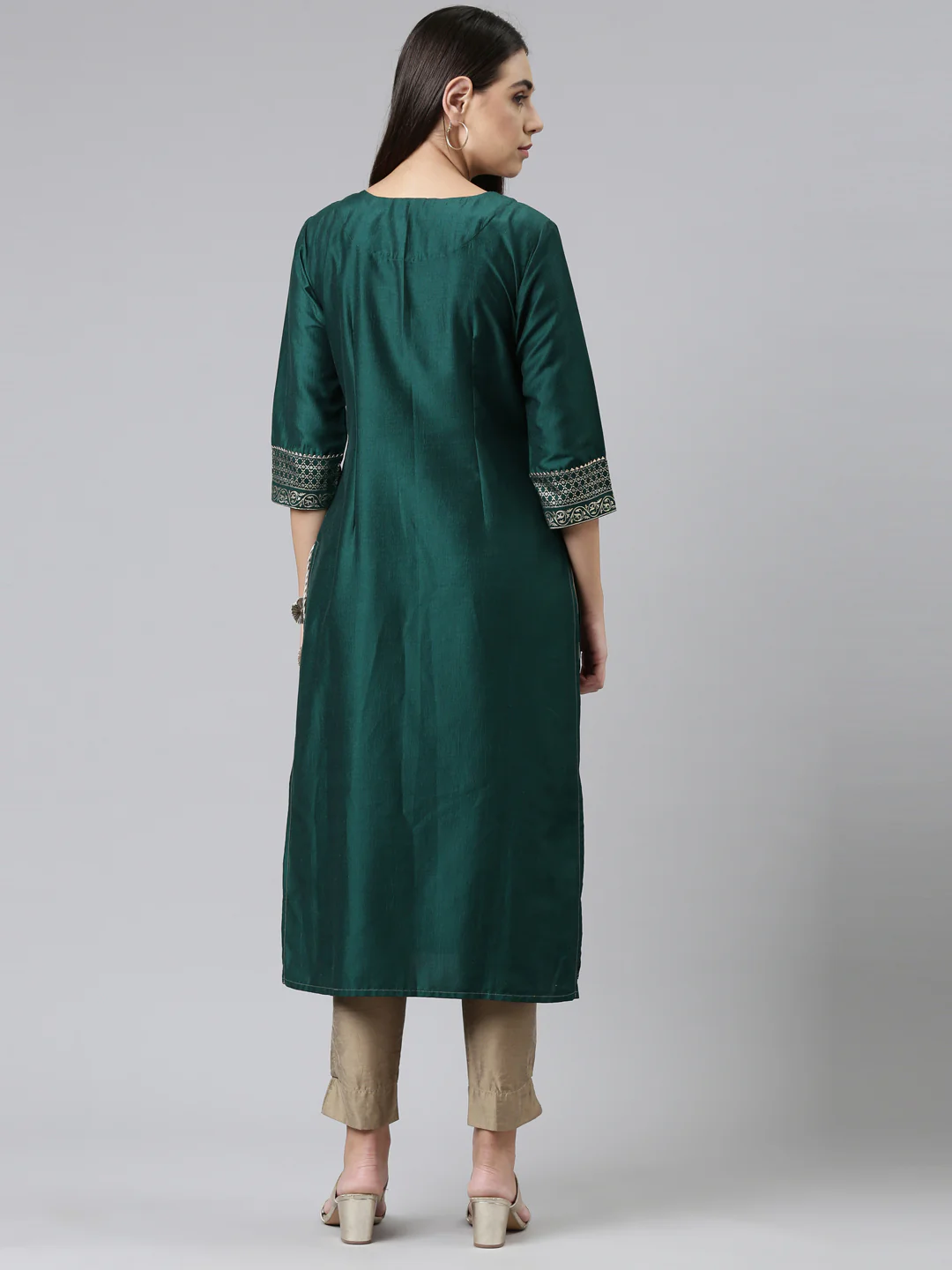Neerus Green Color Calf Length Kurta - Image 3