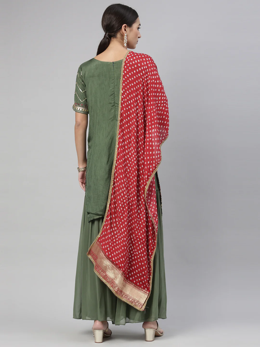 Neerus Green Color Chanderi Fabric Kurta Set - Image 10