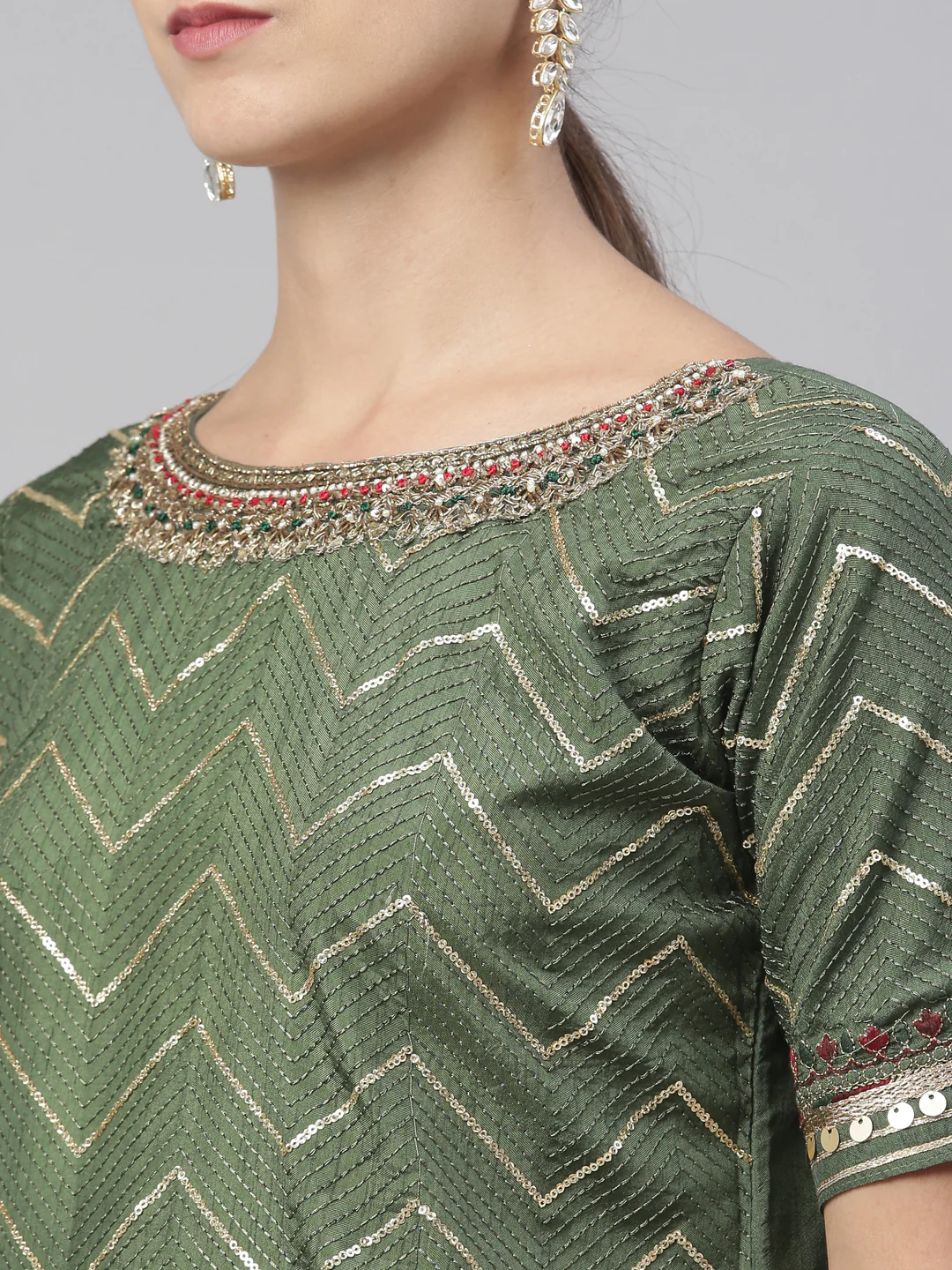 Neerus Green Color Chanderi Fabric Kurta Set - Image 2