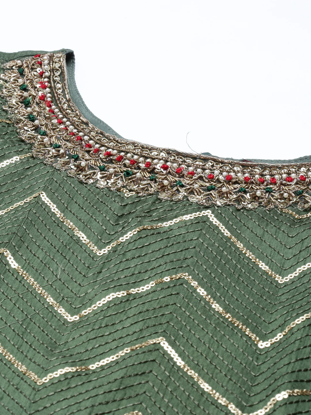 Neerus Green Color Chanderi Fabric Kurta Set - Image 4