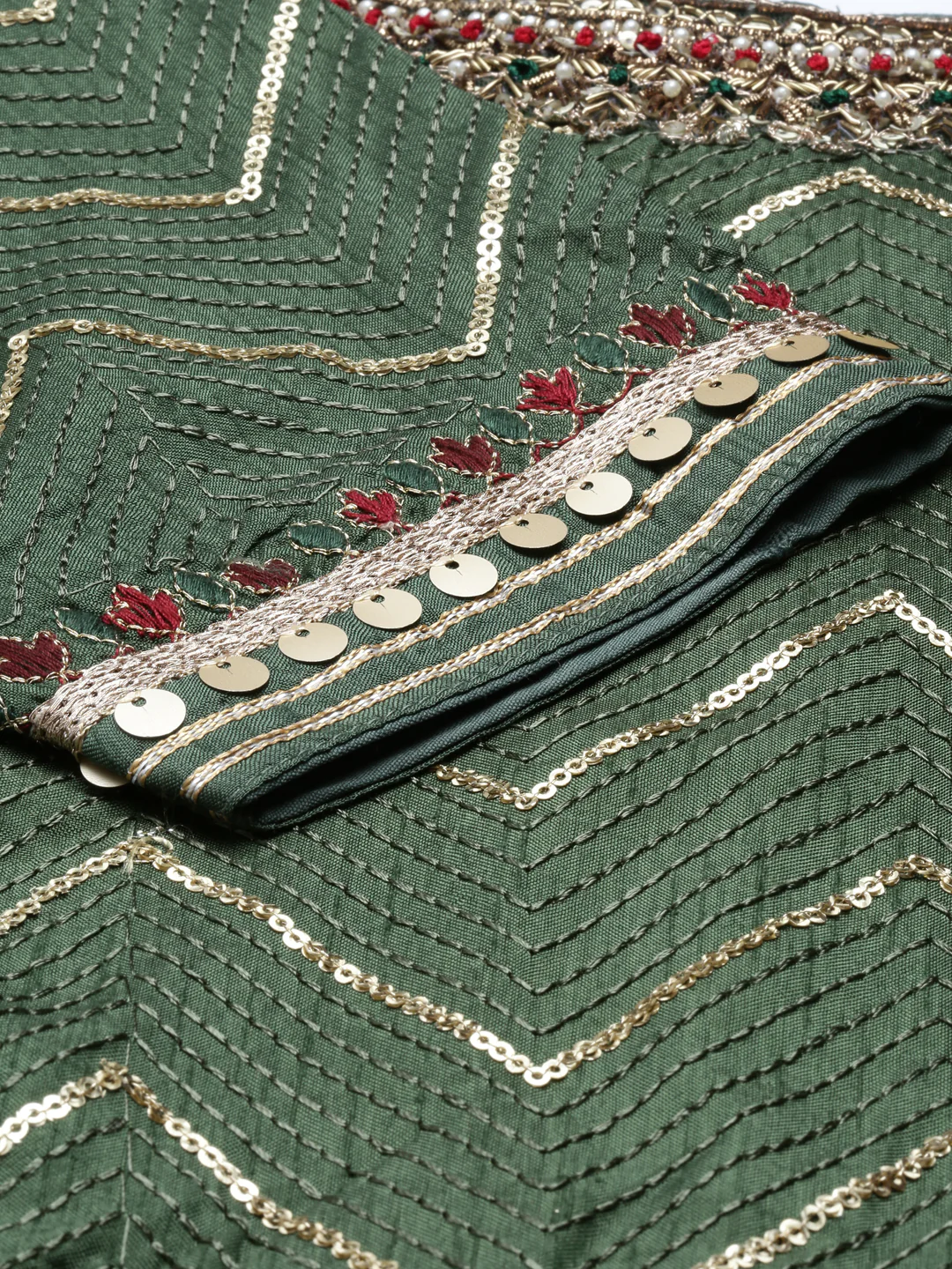 Neerus Green Color Chanderi Fabric Kurta Set - Image 5