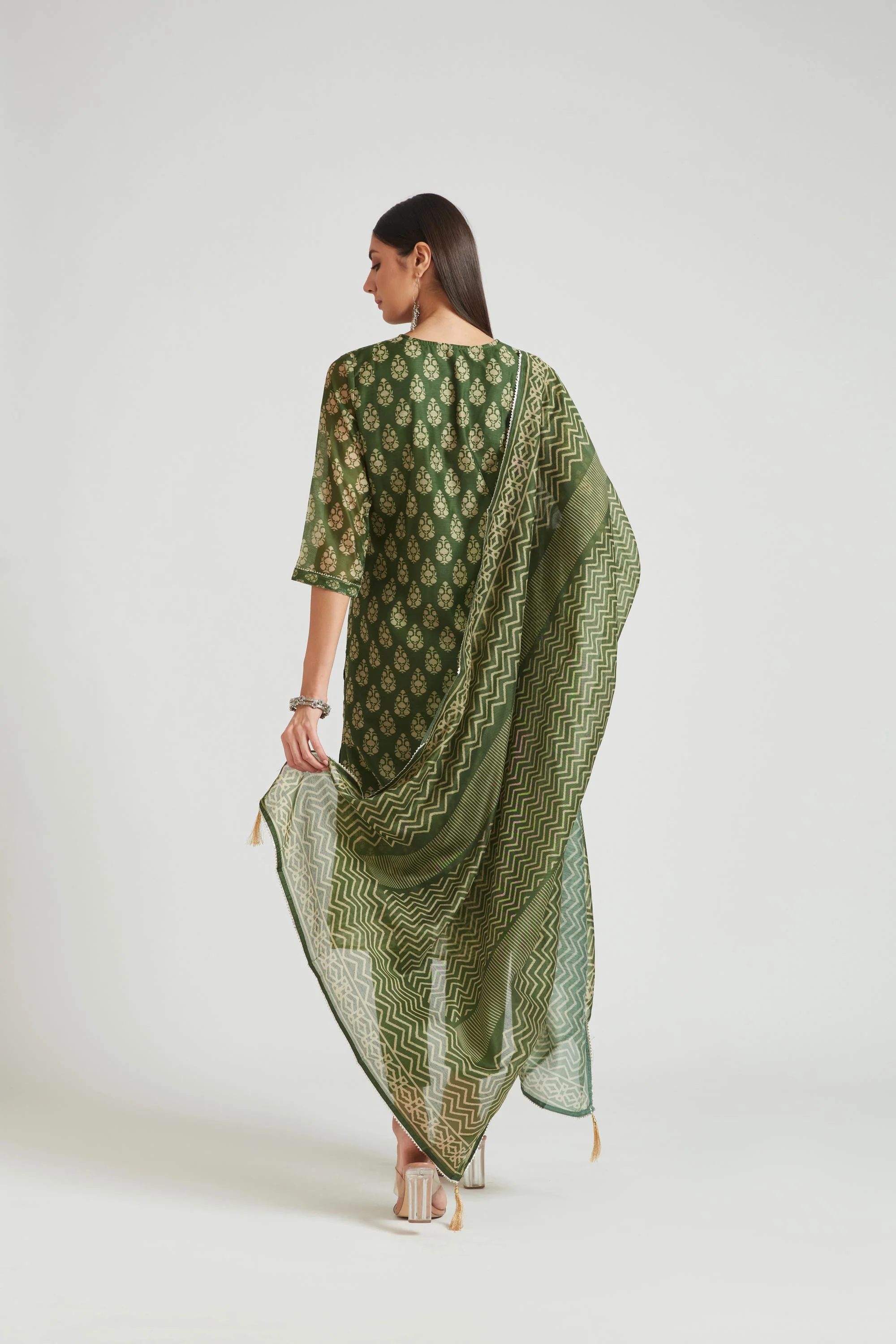 Neerus Green Color Chanderi Fabric Salwar Kameez - Image 3