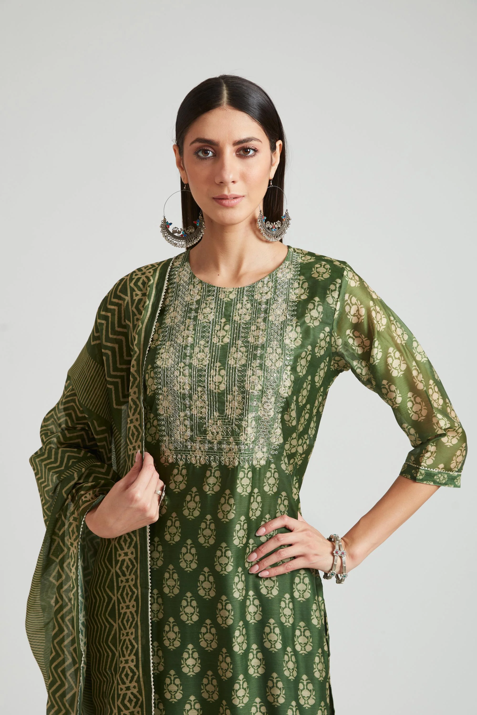 Neerus Green Color Chanderi Fabric Salwar Kameez - Image 7