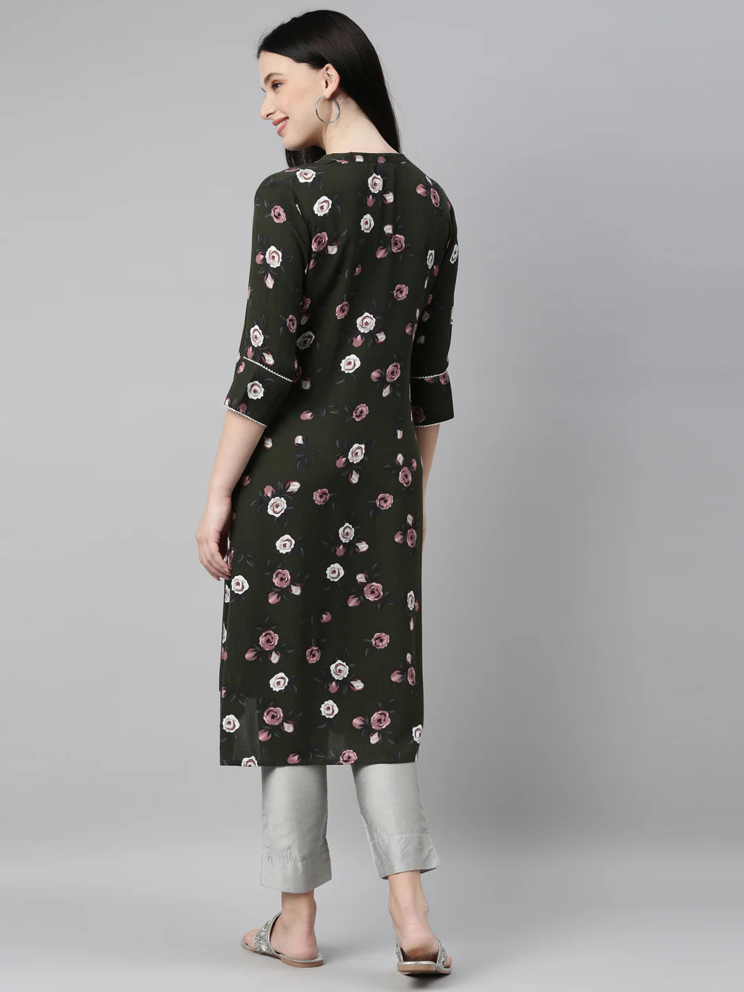 Neerus Green Color Chiffon Fabric Kurta - Image 13