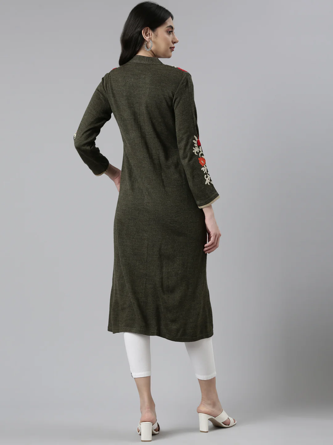 Neerus Green Color Floral Kurta - Image 3