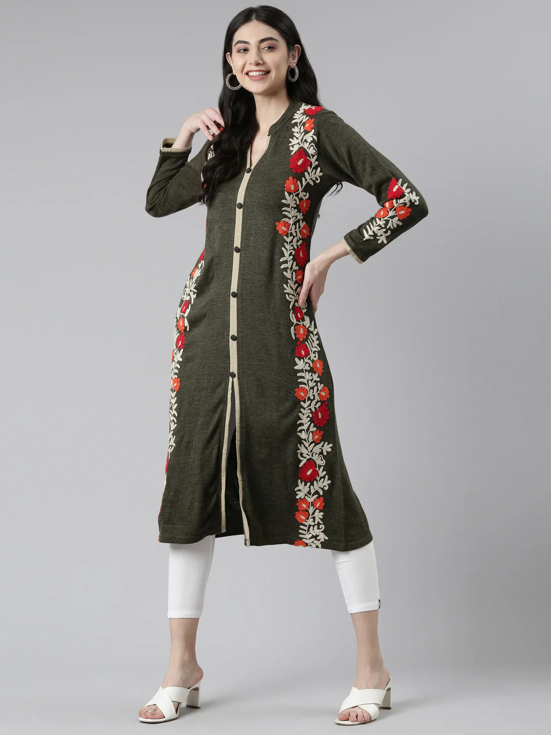 Neerus Green Color Floral Kurta - Image 5