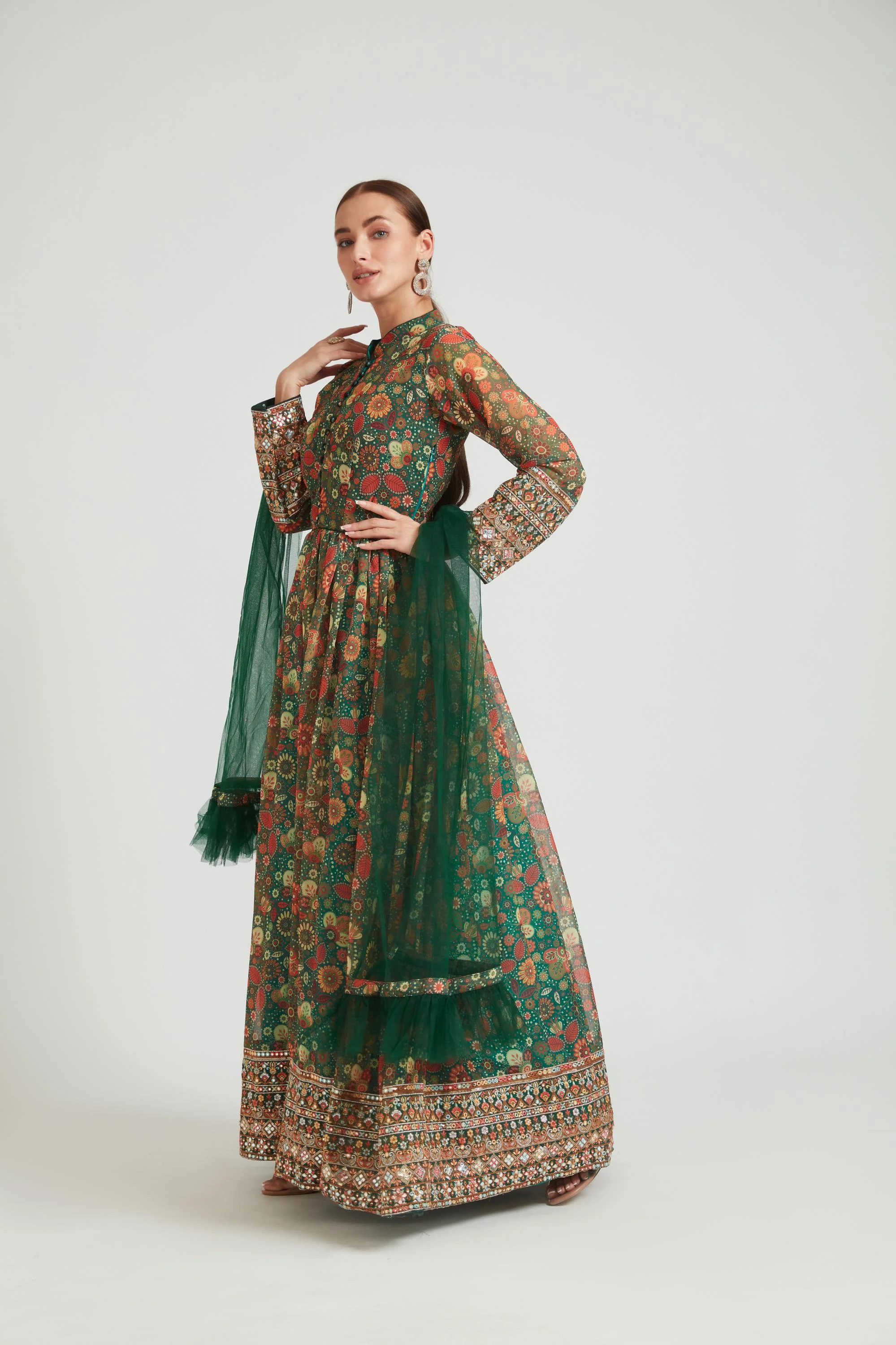 Neerus Green Color Georgette Fabric Anarkali - Image 2
