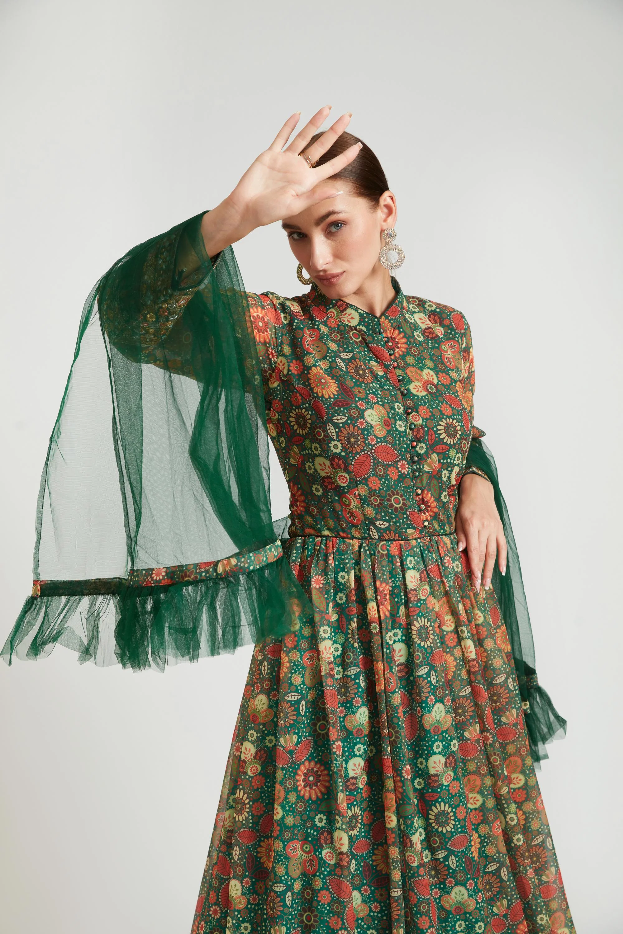 Neerus Green Color Georgette Fabric Anarkali - Image 3