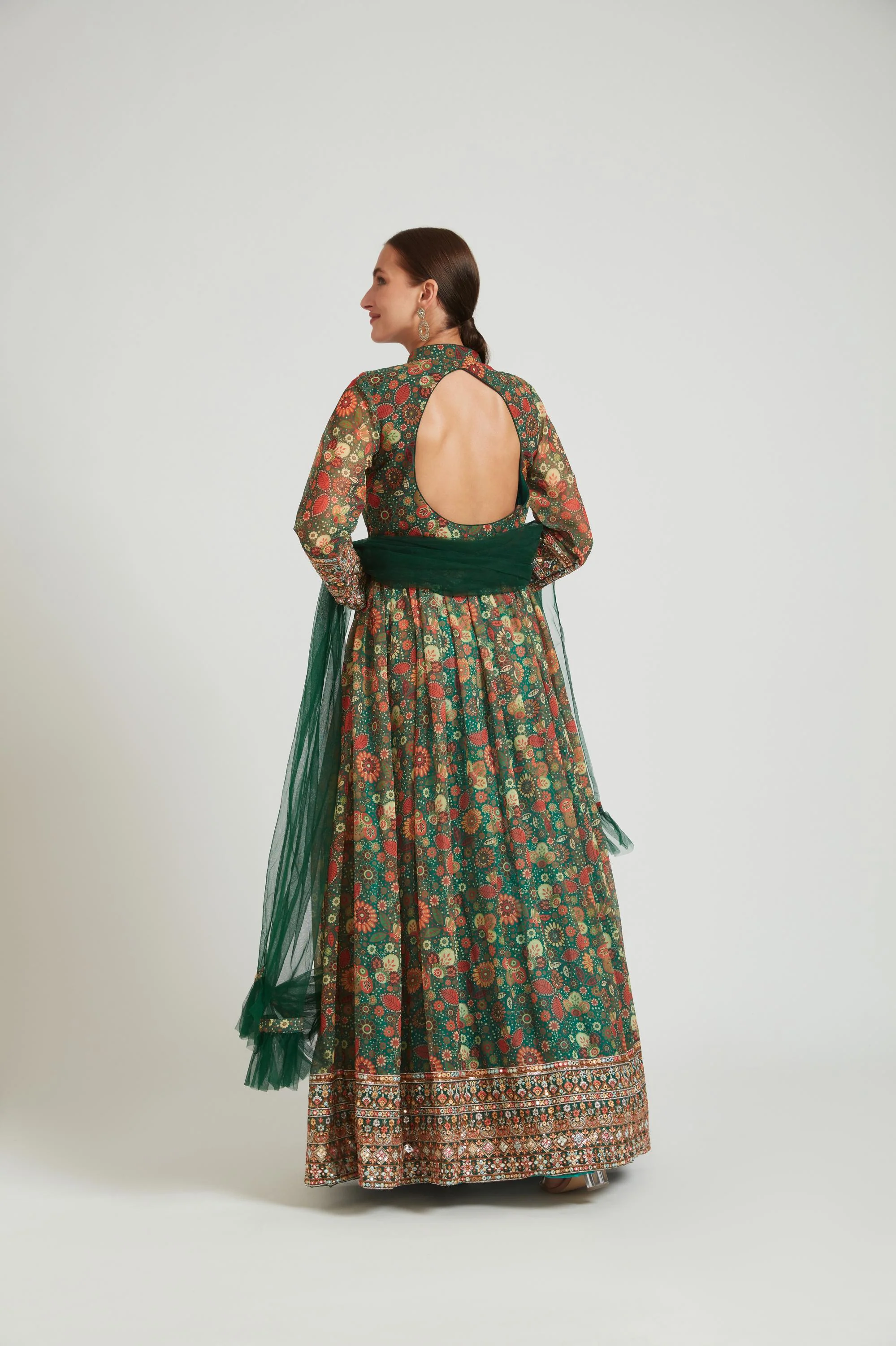 Neerus Green Color Georgette Fabric Anarkali - Image 4