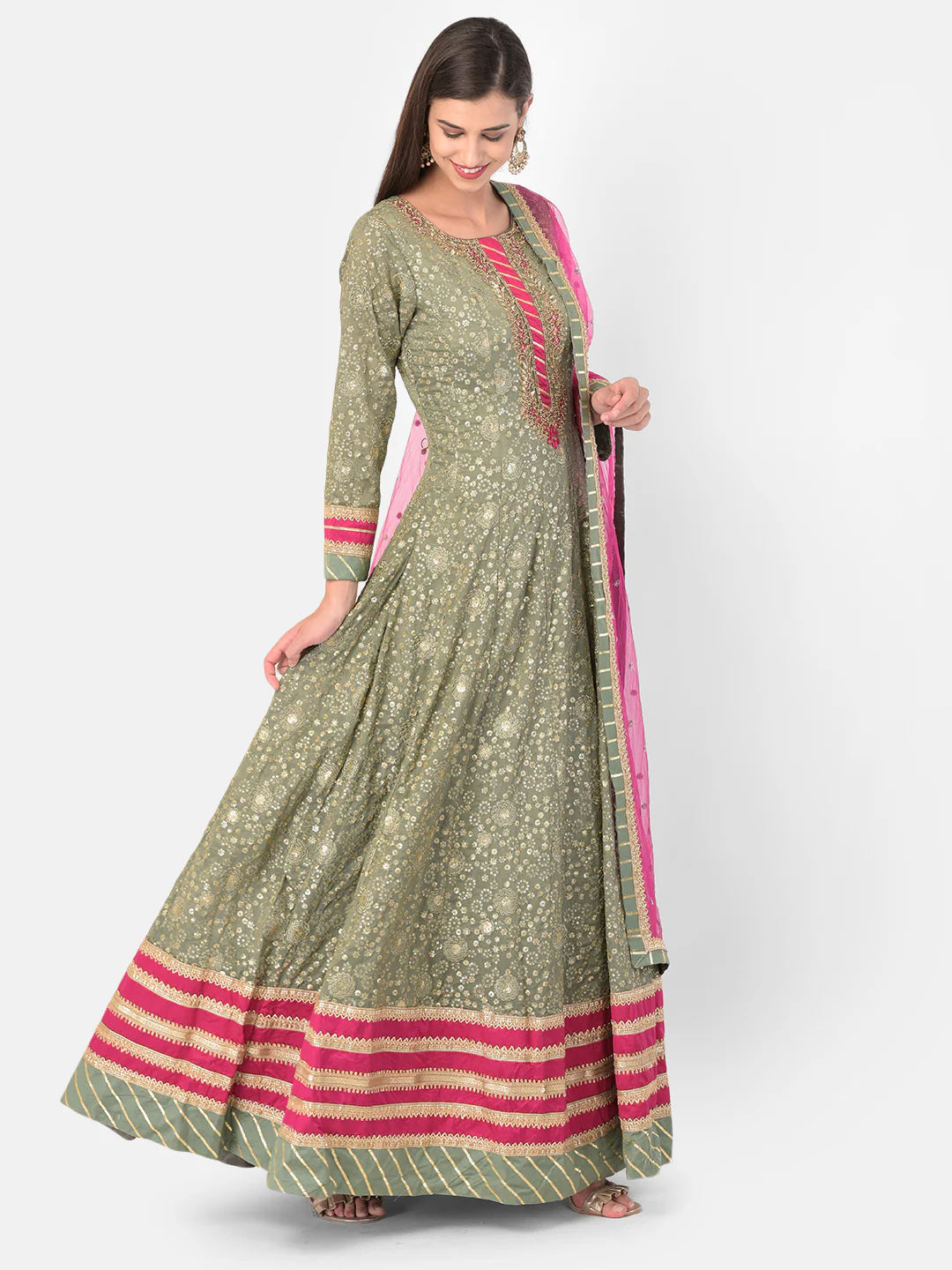 Neerus Green Color Georgette Fabric Gown - Image 2