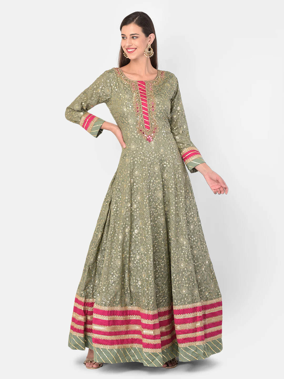 Neerus Green Color Georgette Fabric Gown - Image 7