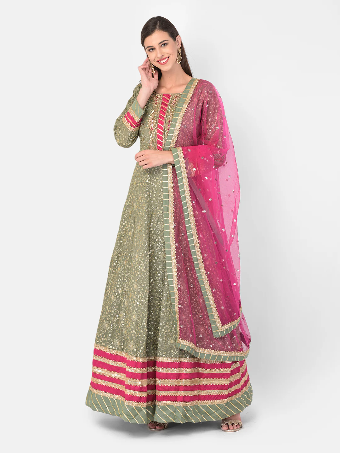 Neerus Green Color Georgette Fabric Gown - Image 8