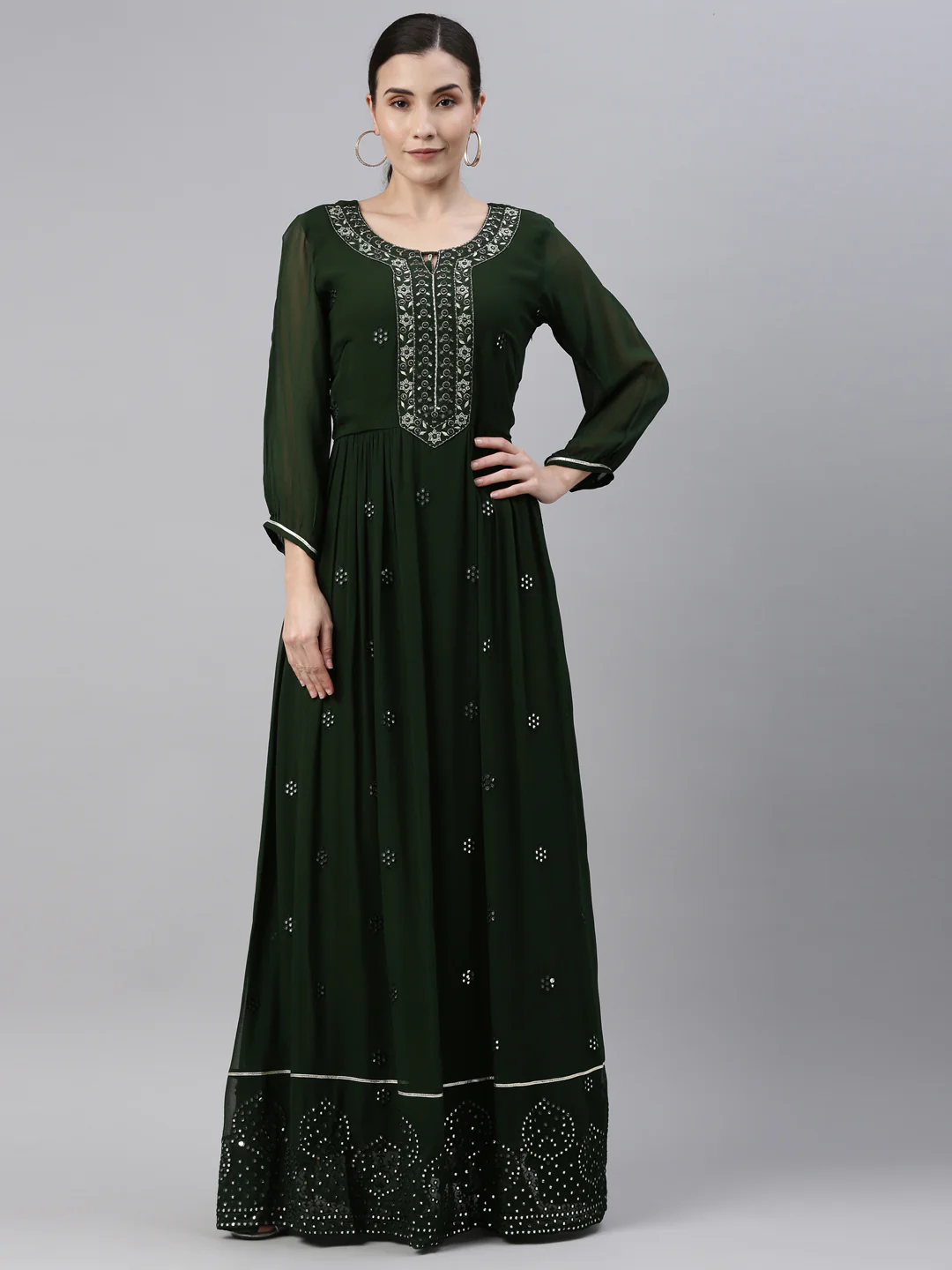 Neerus Green Color Georgette Fabric Kurta - Image 10